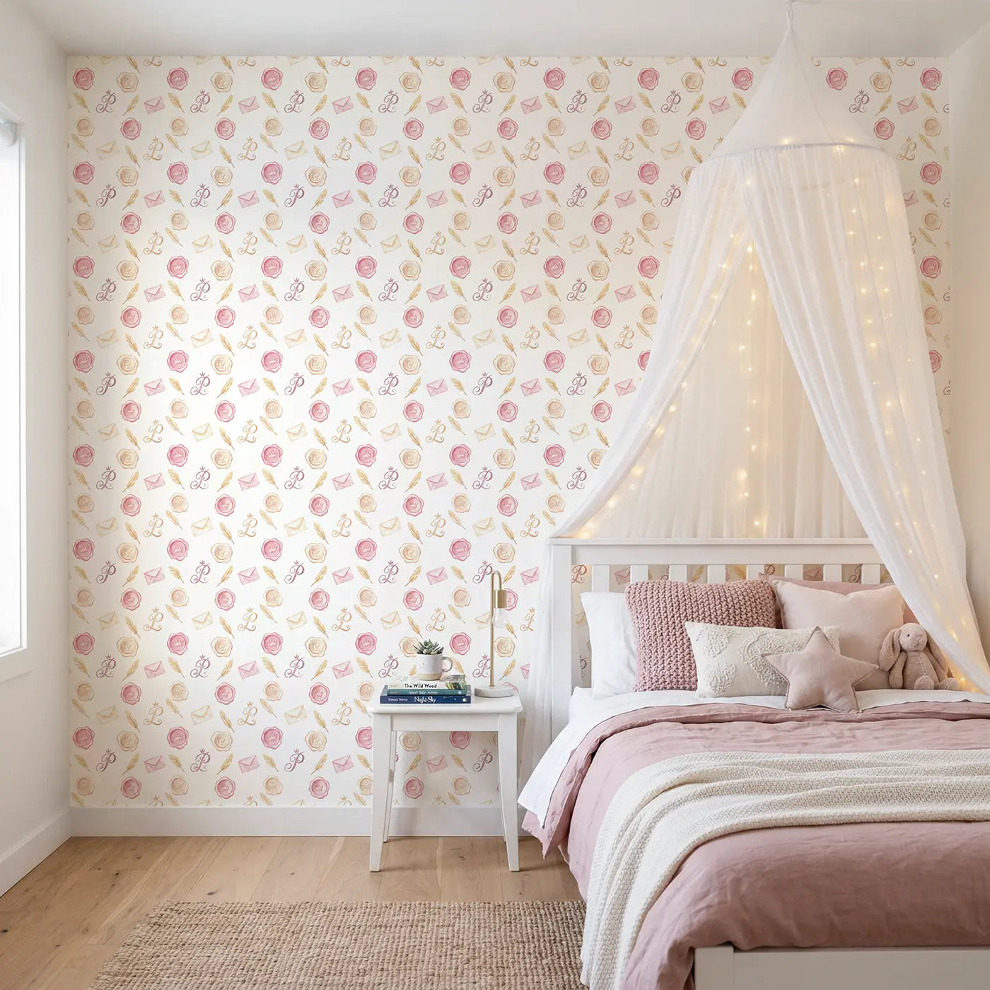 Princess Letter Watercolor wallpaper in Scandinavian nursery - Whimsy Tots