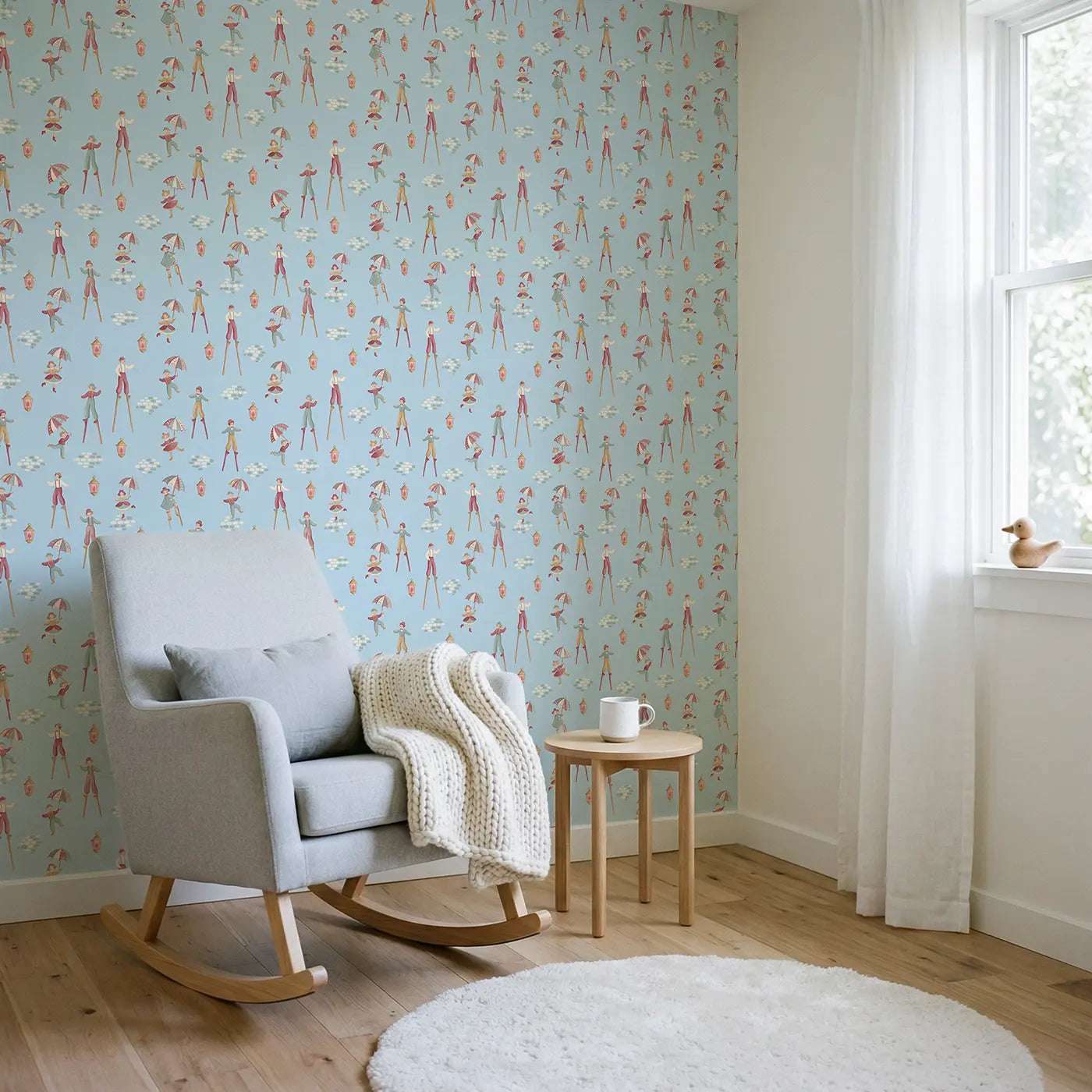 Stilt Walkers Modern Illustration wallpaper in Scandinavian nursery - Whimsy Tots