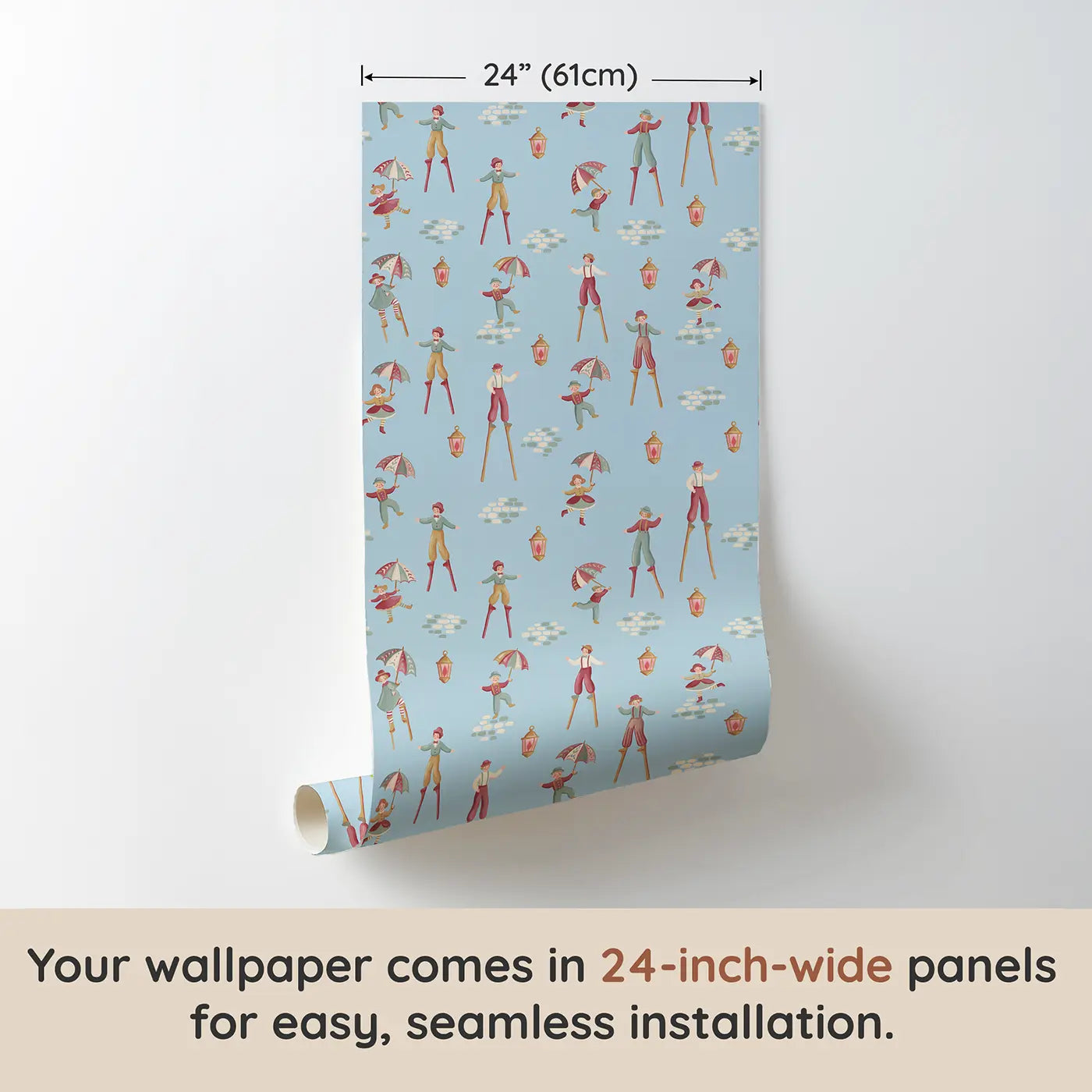 Stilt Walkers Modern Illustration wallpaper panel dimensions - Whimsy Tots