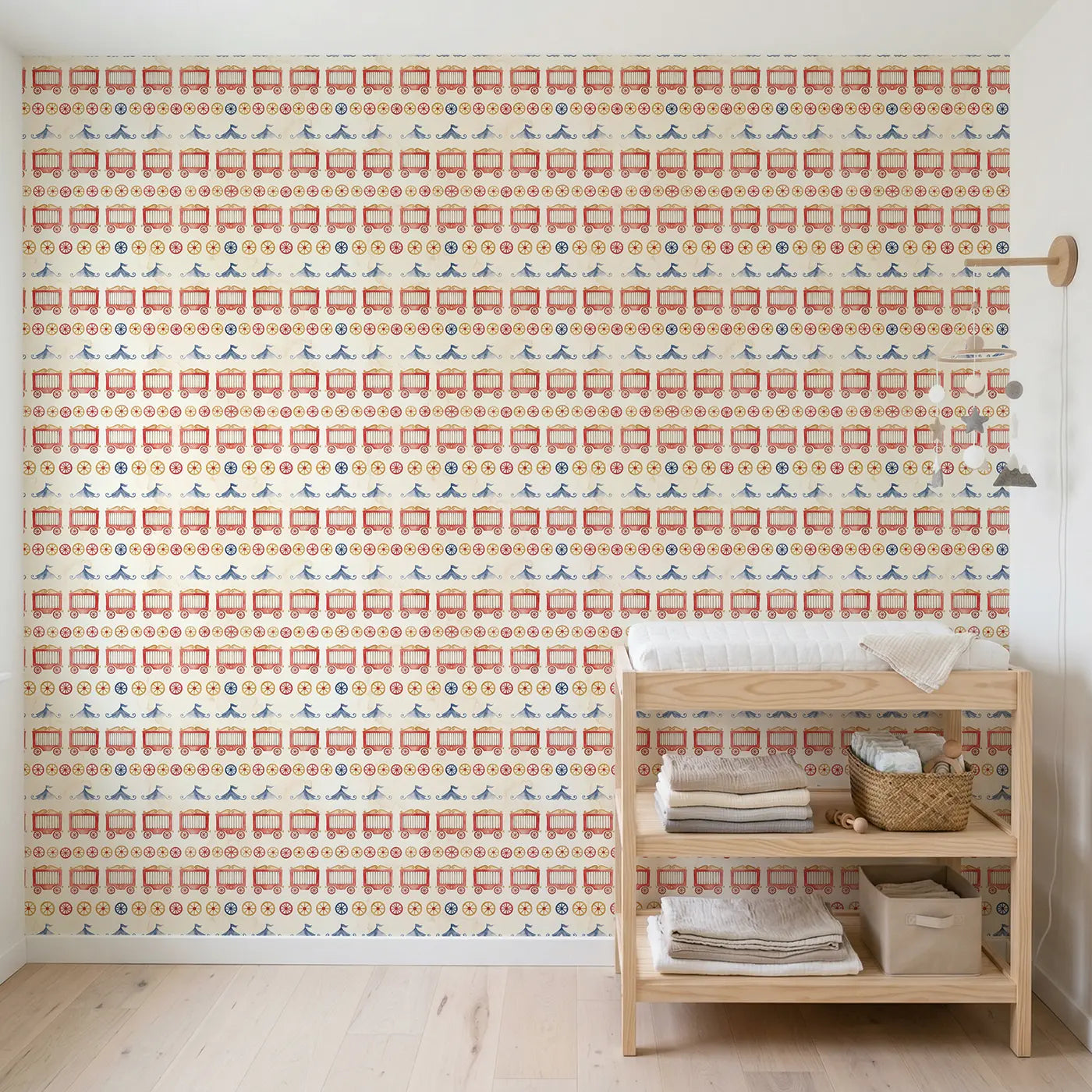 Vintage Circus Watercolor wallpaper in Scandinavian nursery - Whimsy Tots