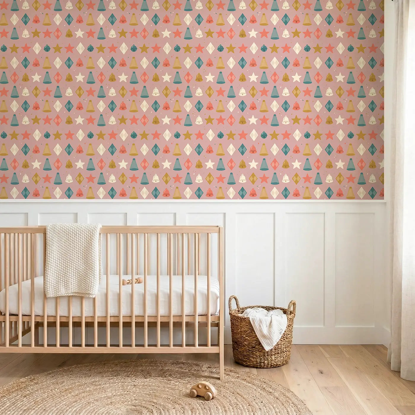 Circus Stars Modern Illustration wallpaper above wainscoting - Whimsy Tots