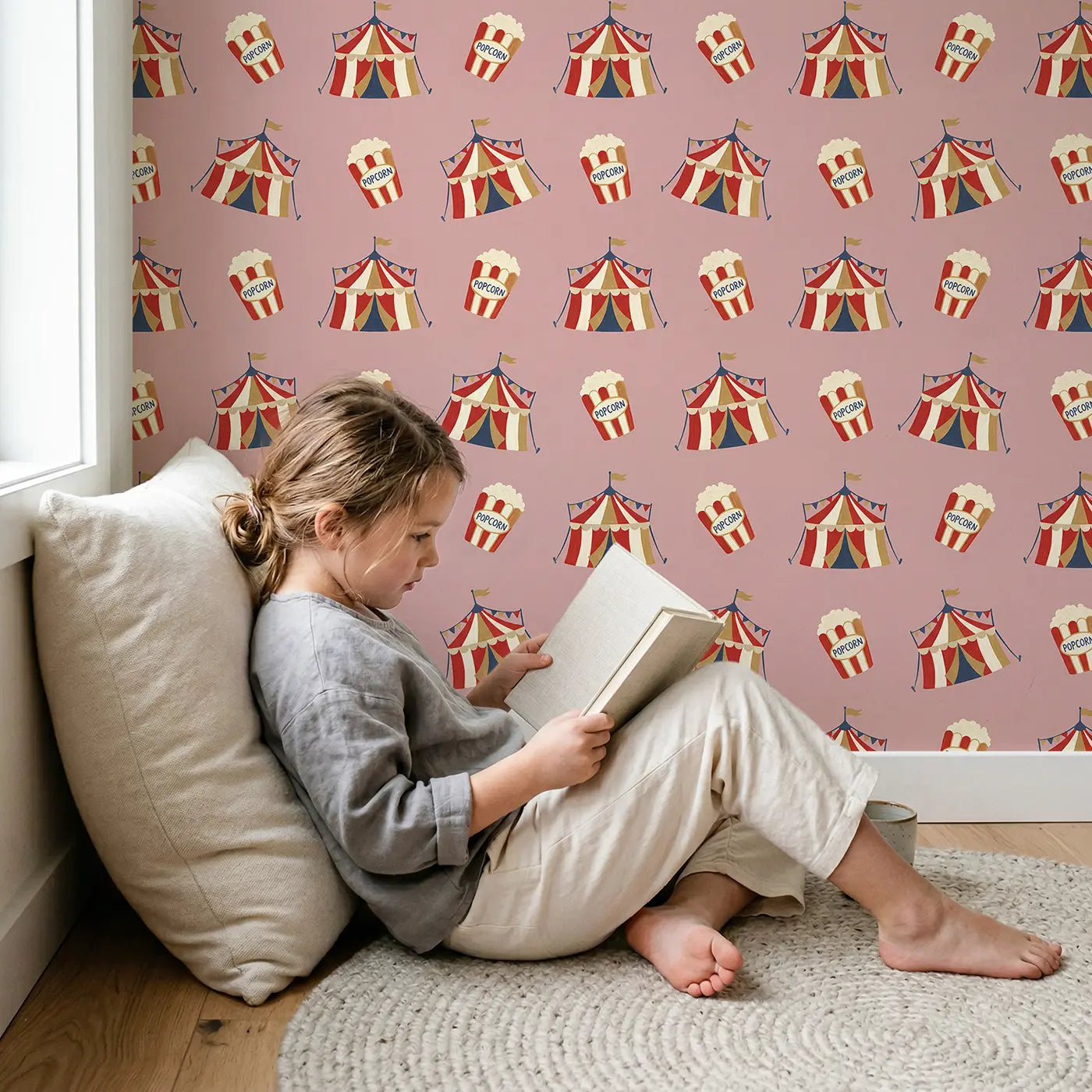 Vintage Circus Tents Modern Illustration wallpaper in styled kids room - Whimsy Tots