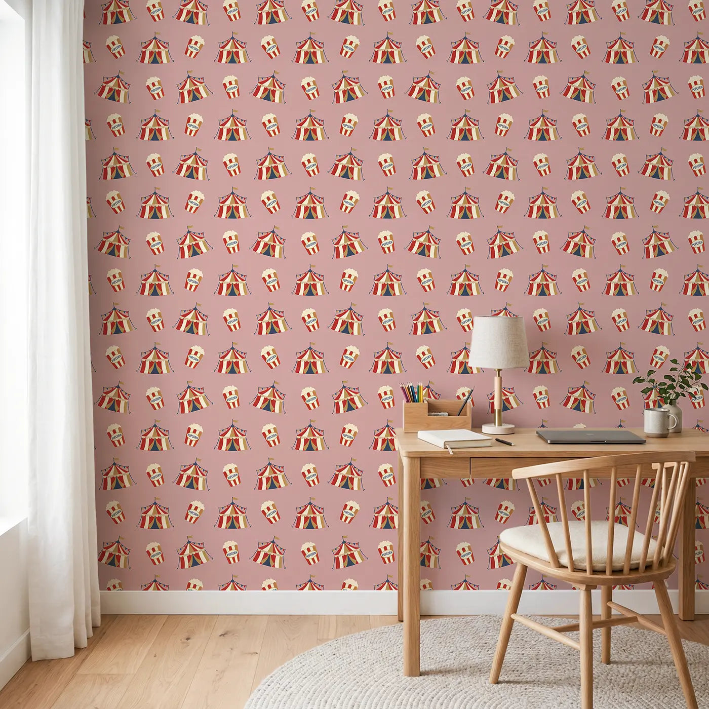 Vintage Circus Tents Modern Illustration wallpaper in Scandinavian nursery - Whimsy Tots