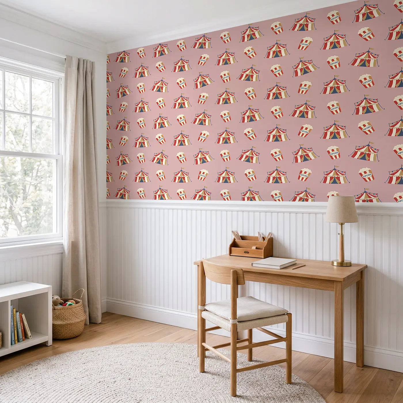 Vintage Circus Tents Modern Illustration wallpaper above wainscoting - Whimsy Tots