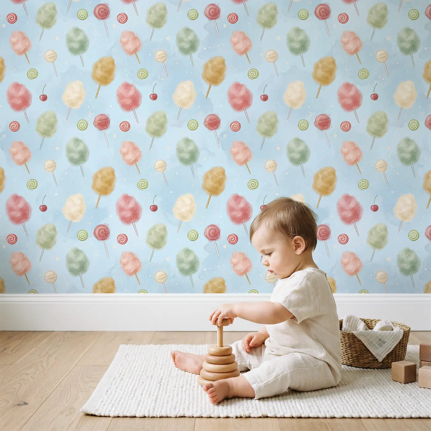Cotton Candy Soft Pastel wallpaper in styled kids room - Whimsy Tots