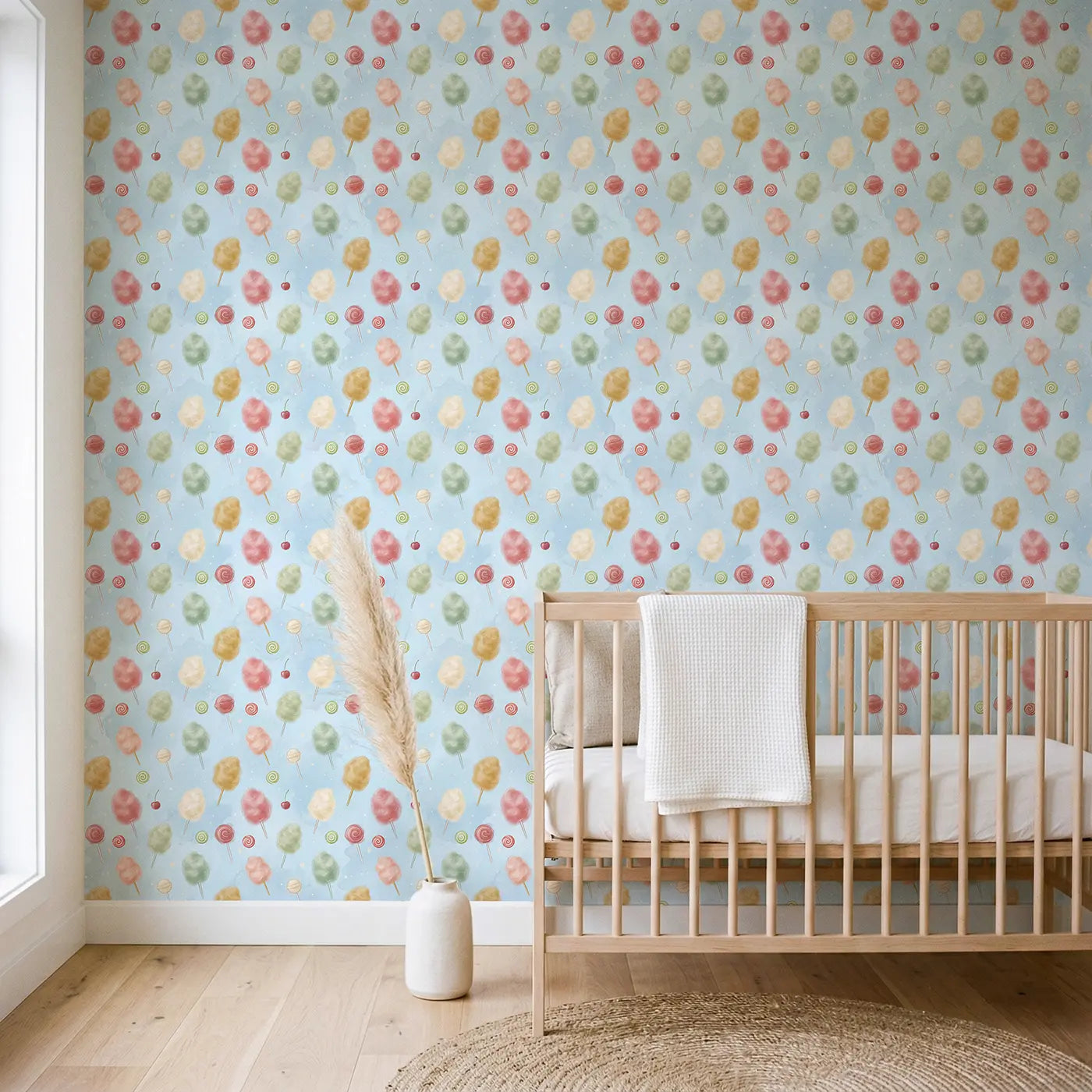 Cotton Candy Soft Pastel wallpaper in Scandinavian nursery - Whimsy Tots