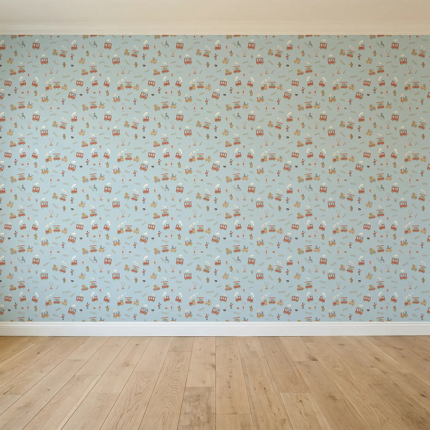Circus Train Modern Illustration seamless wallpaper full pattern - Whimsy Tots