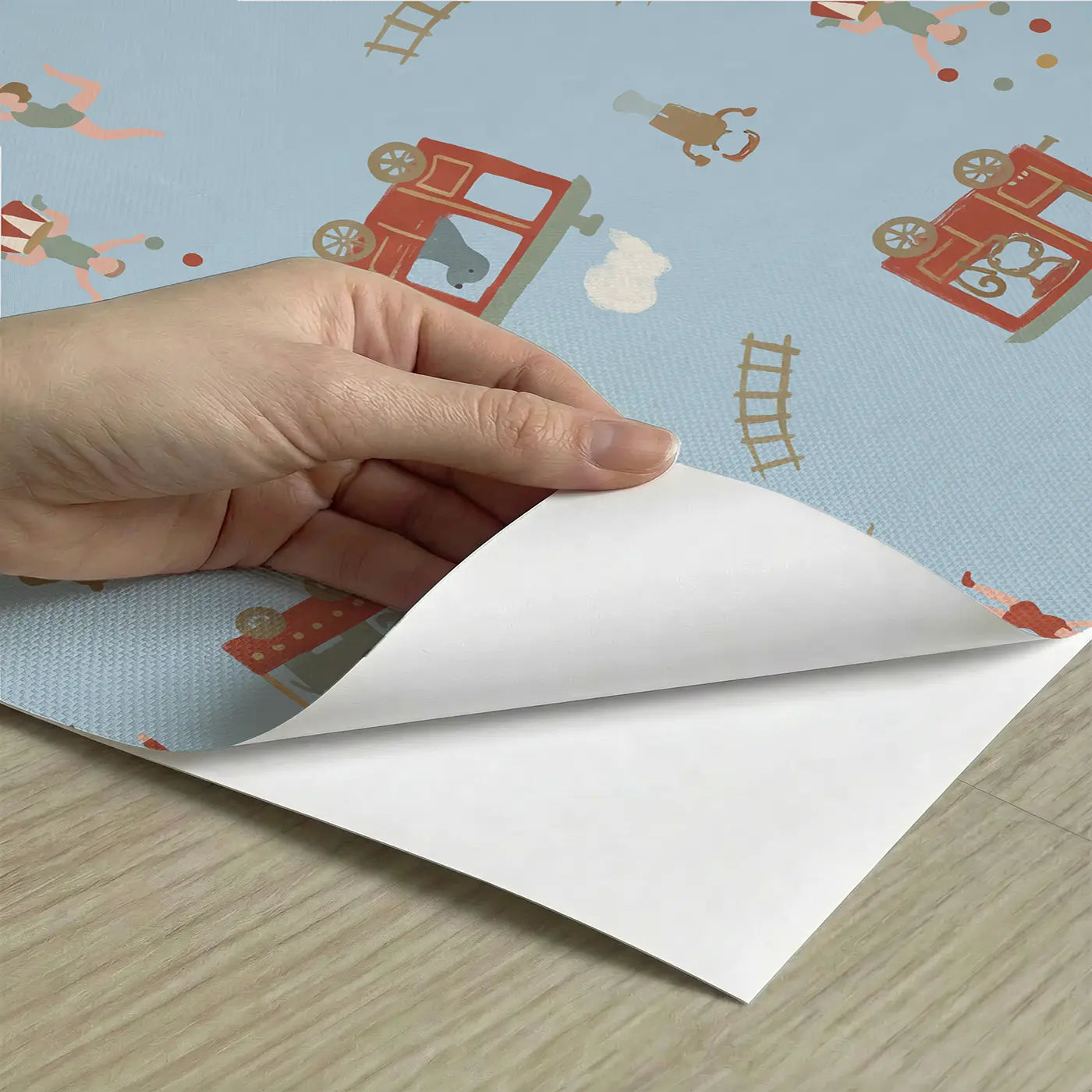 Circus Train Modern Illustration peel and stick material close-up - Whimsy Tots