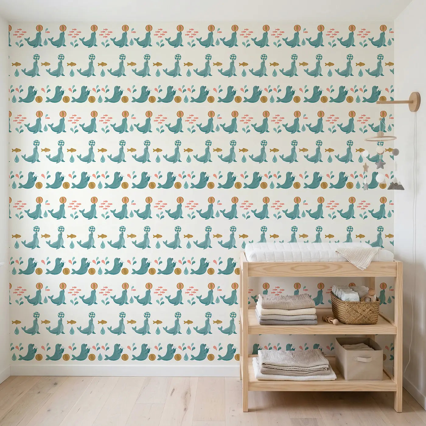 Performing Seals Modern Illustration wallpaper in Scandinavian nursery - Whimsy Tots