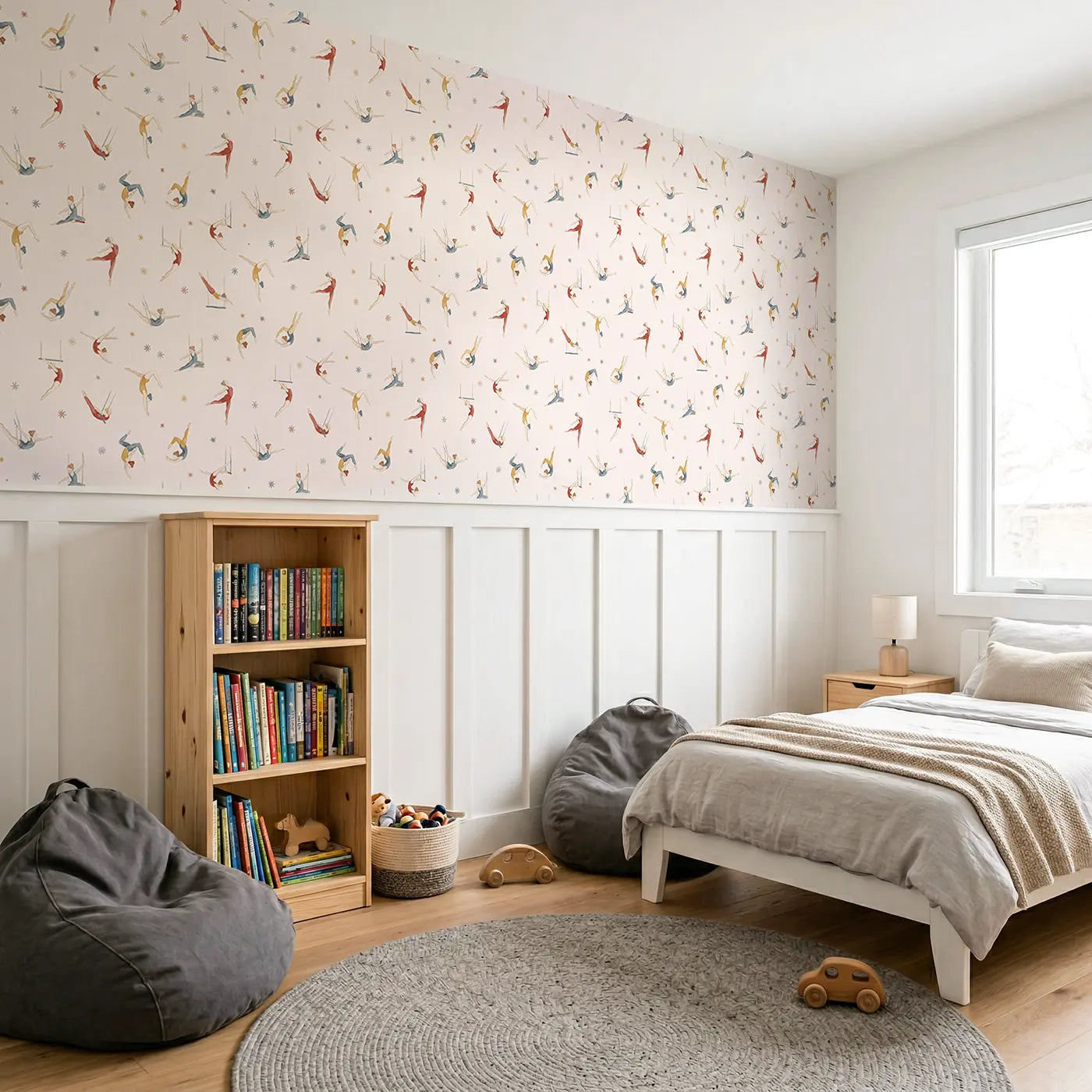 Circus Acrobats Watercolor wallpaper above wainscoting - Whimsy Tots