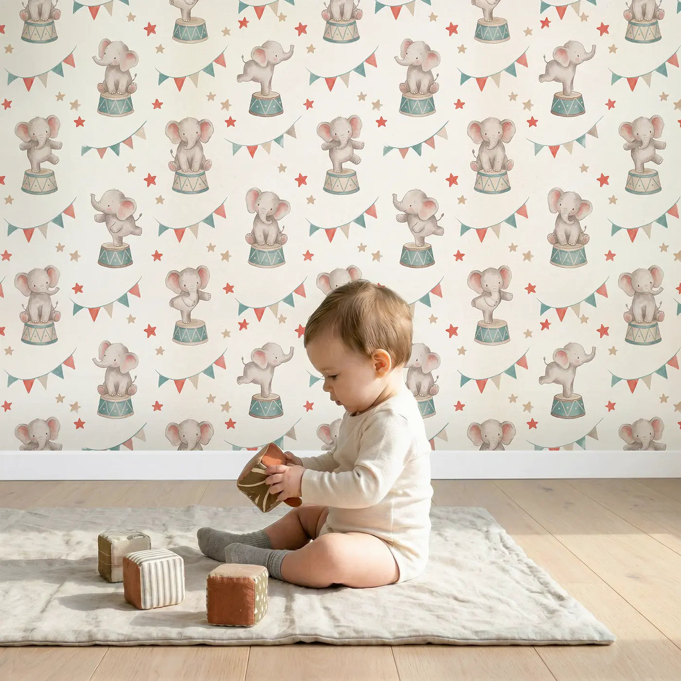 Baby Elephants Soft Pastel wallpaper in styled kids room - Whimsy Tots