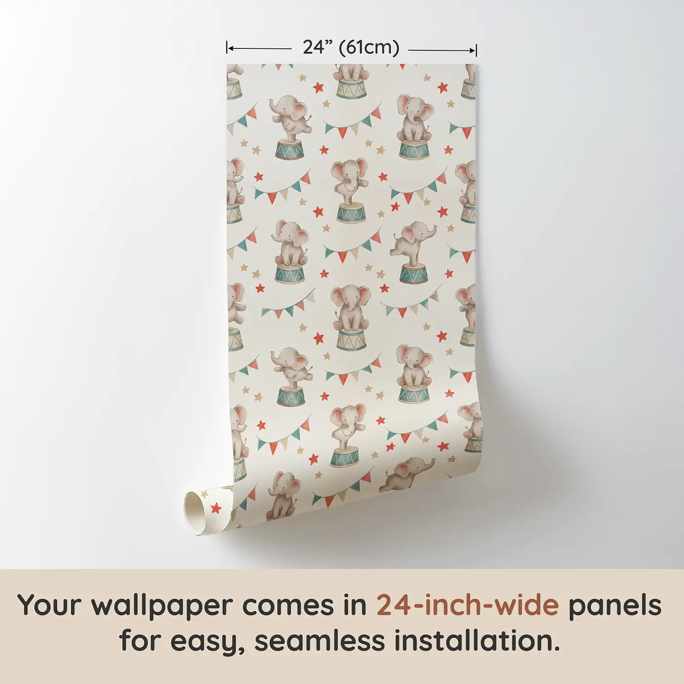 Baby Elephants Soft Pastel wallpaper panel dimensions - Whimsy Tots