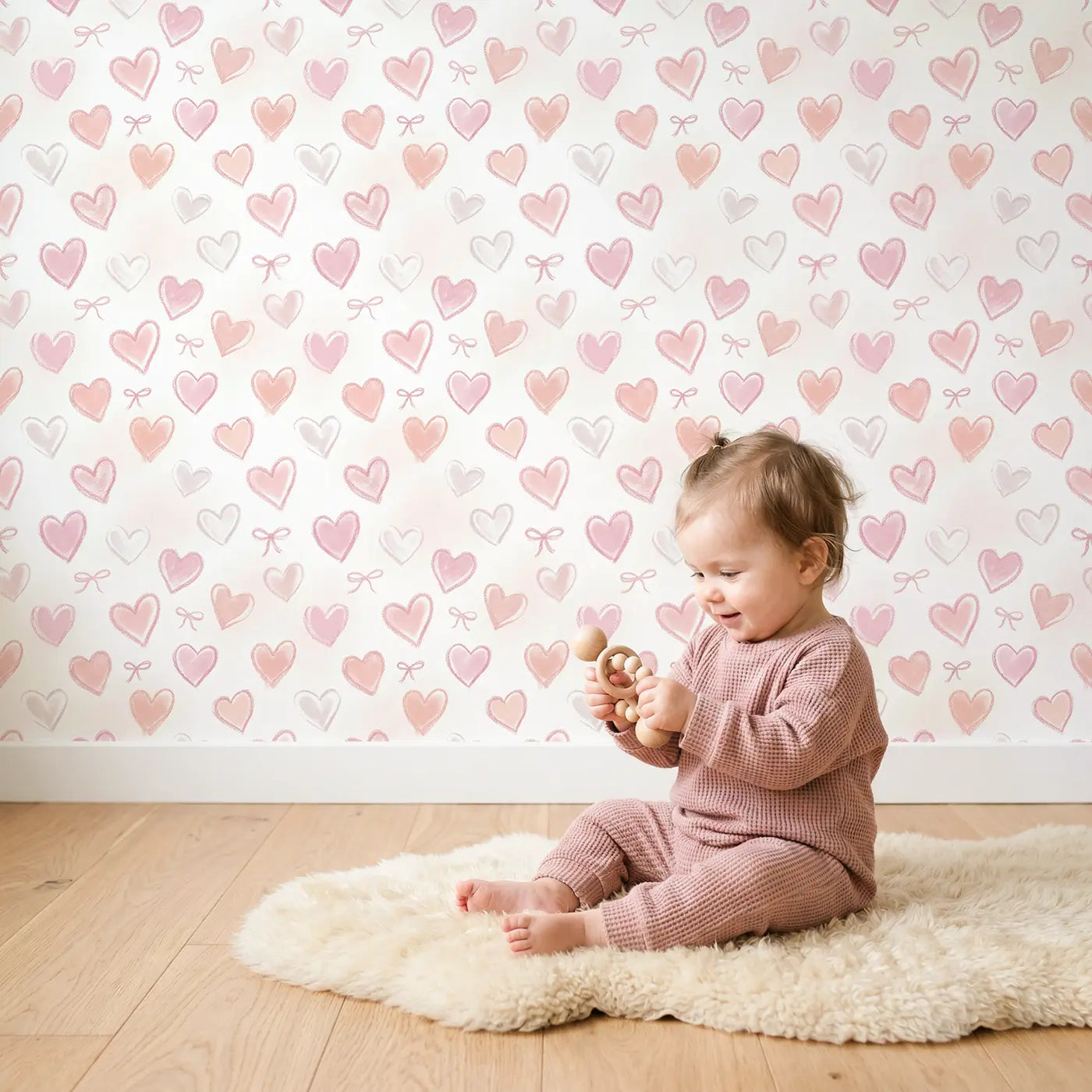 Delicate Hearts Soft Pastel wallpaper in styled kids room - Whimsy Tots