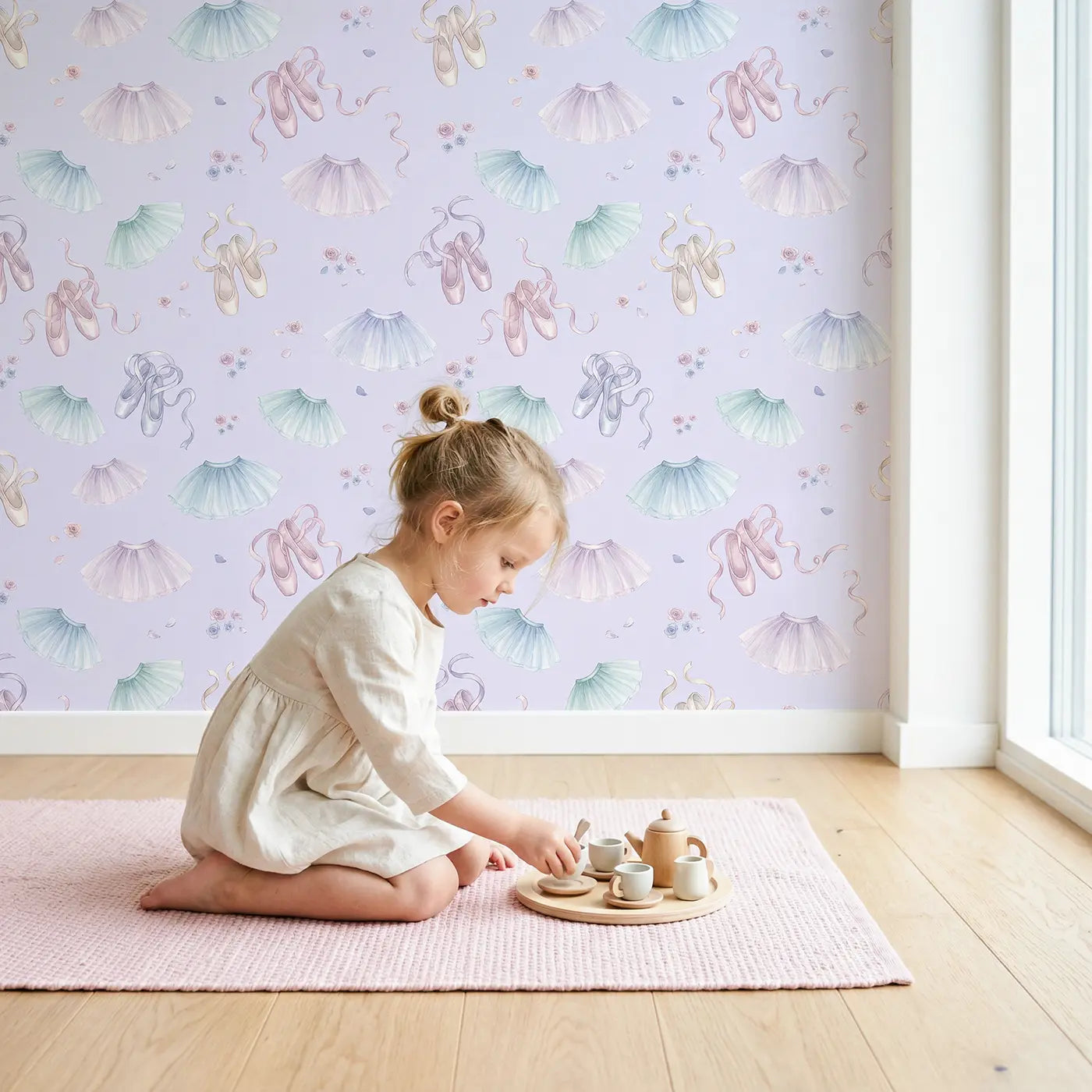 Ballet Slippers Soft Pastel wallpaper in styled kids room - Whimsy Tots