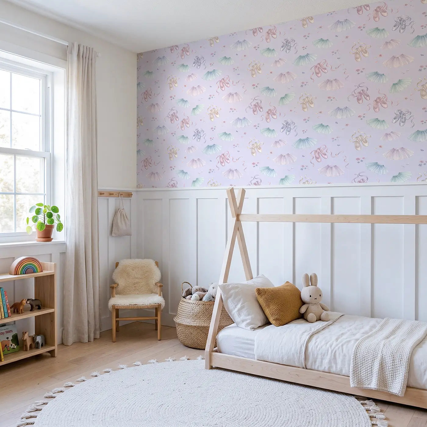 Ballet Slippers Soft Pastel wallpaper above wainscoting - Whimsy Tots