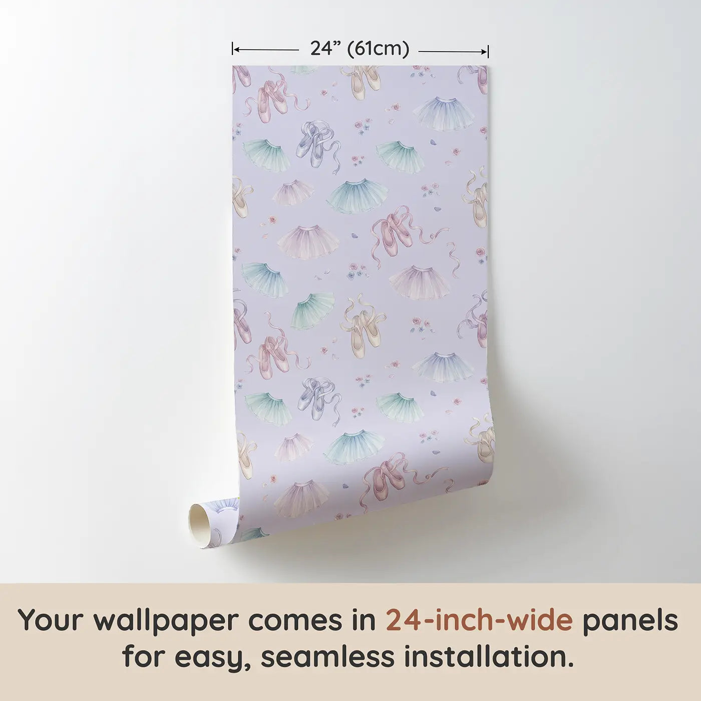 Ballet Slippers Soft Pastel wallpaper panel dimensions - Whimsy Tots