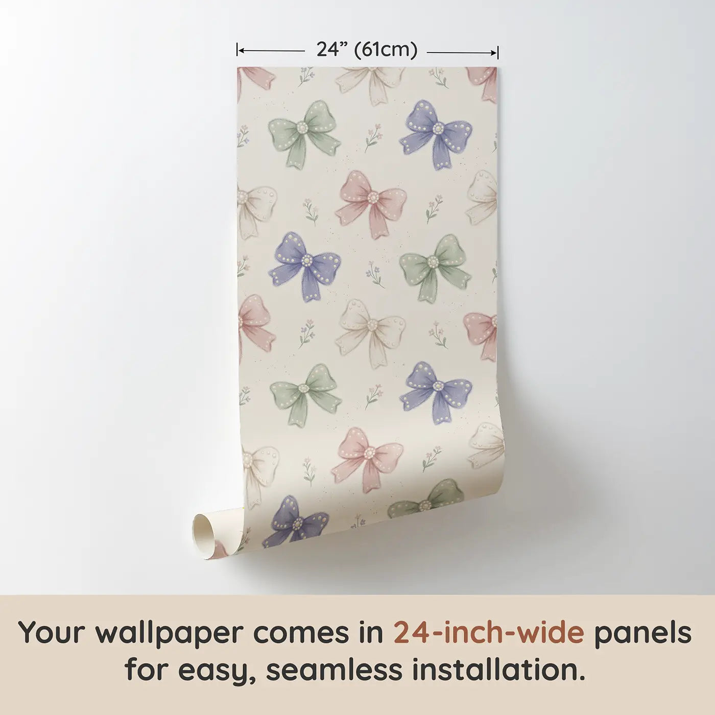 Statement Bows Soft Pastel wallpaper panel dimensions - Whimsy Tots