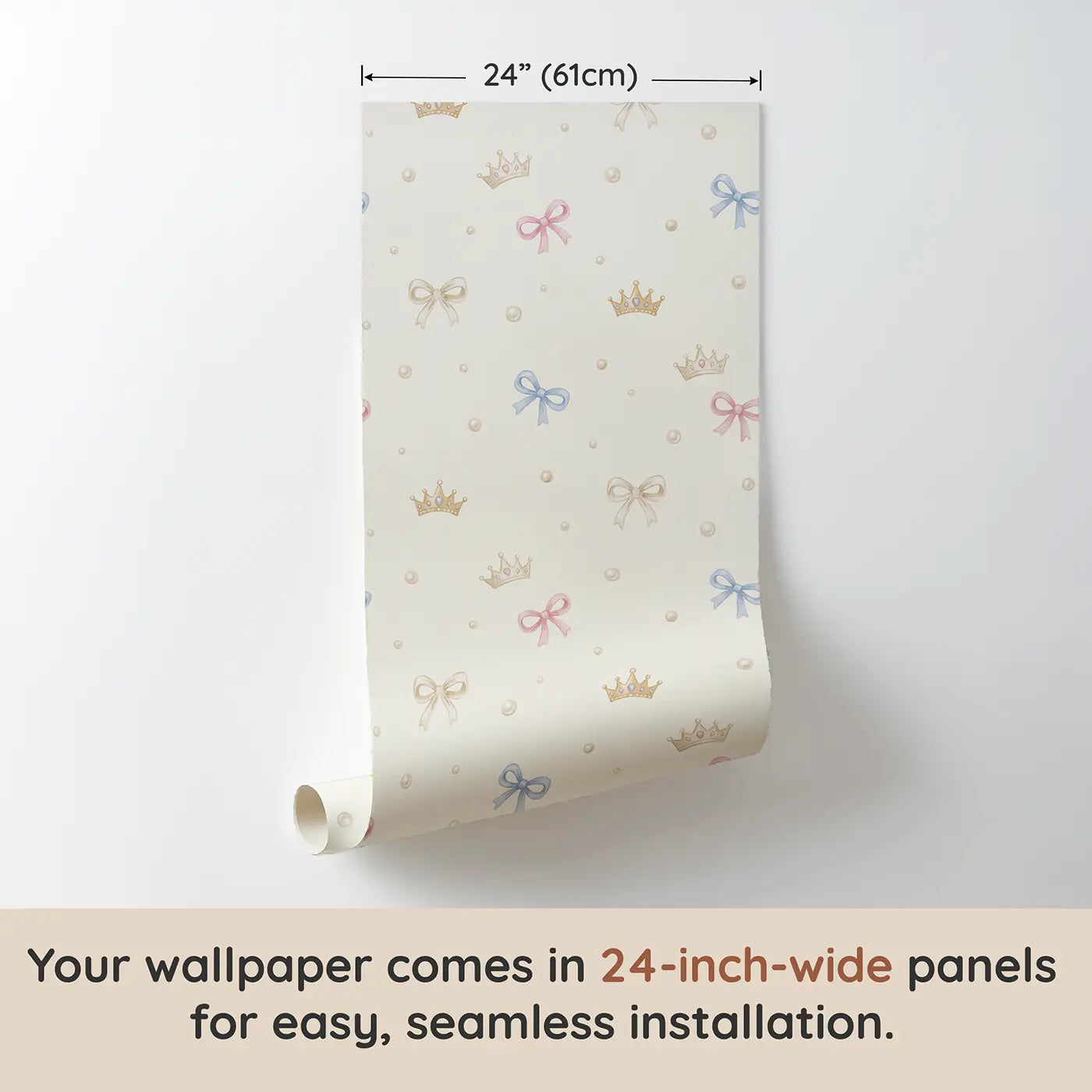 Tiny Crowns Soft Pastel wallpaper panel dimensions - Whimsy Tots