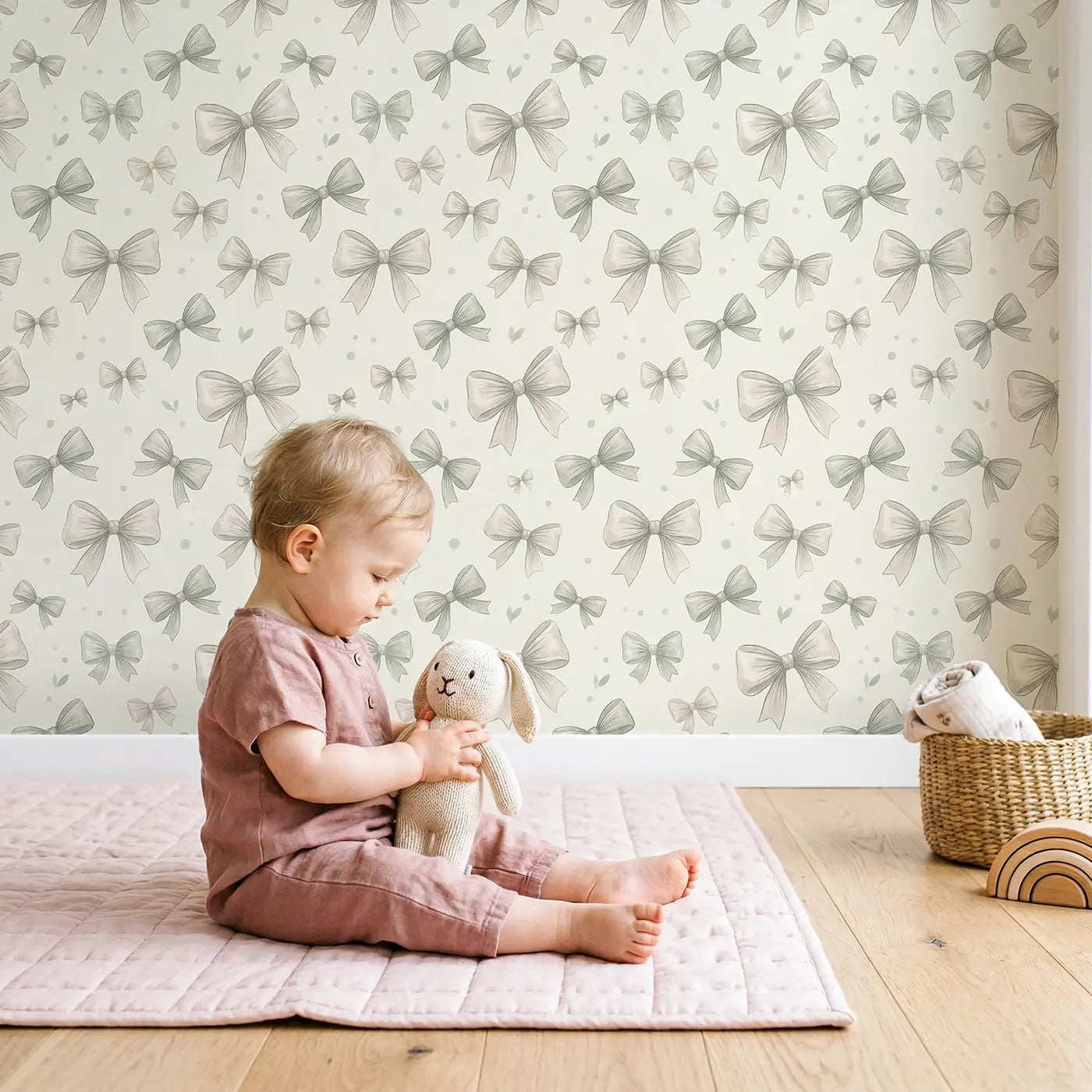 Mixed Bow Soft Pastel wallpaper in styled kids room - Whimsy Tots