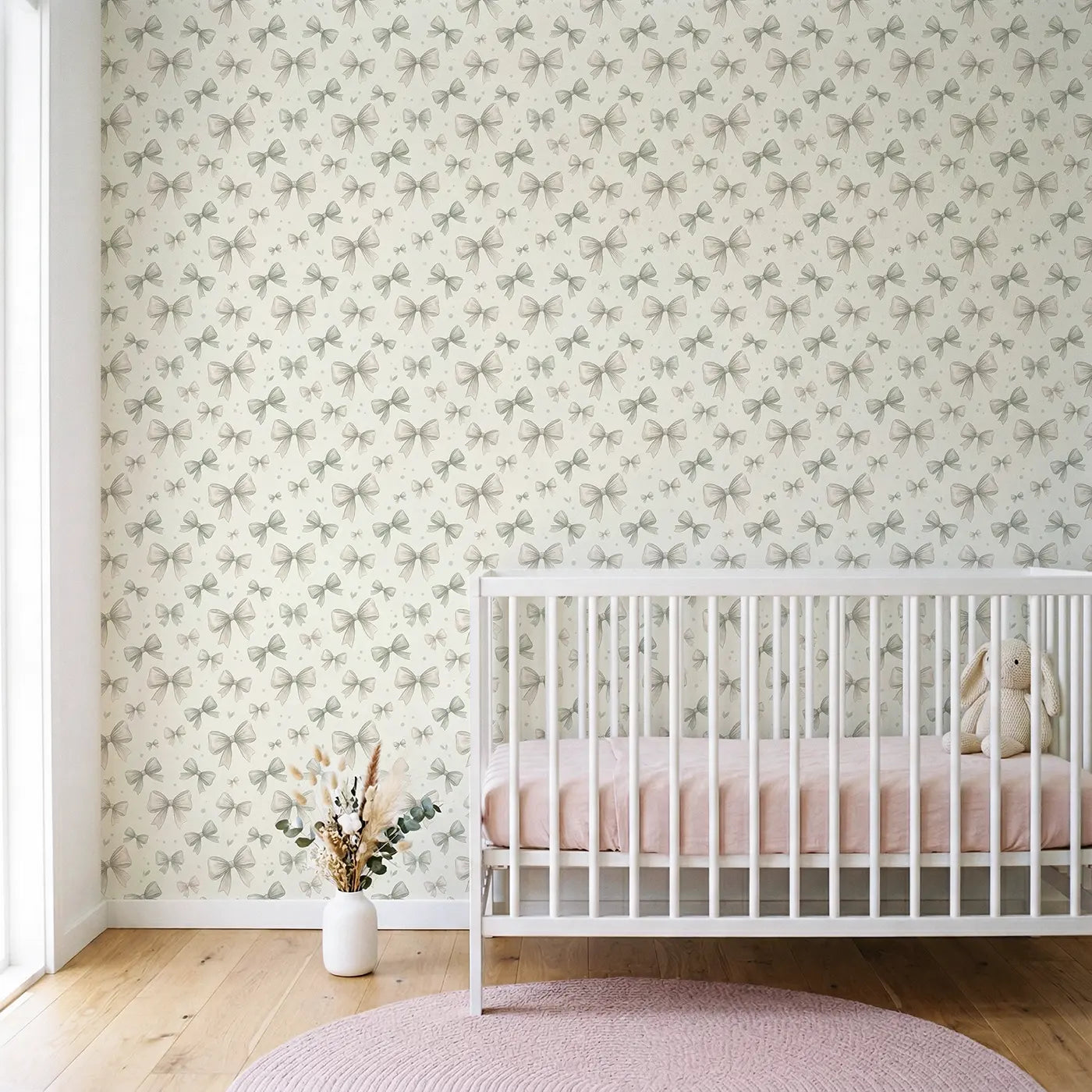 Mixed Bow Soft Pastel wallpaper in Scandinavian nursery - Whimsy Tots