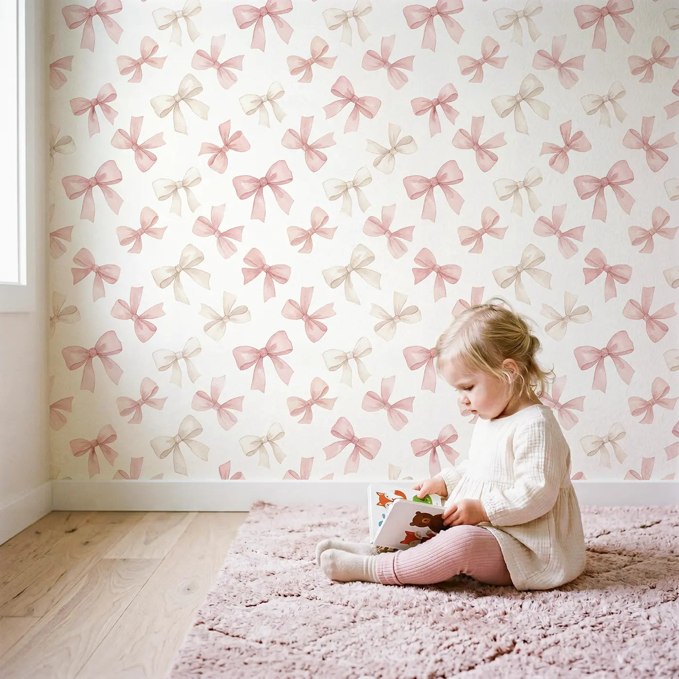 Soft Bows Watercolor wallpaper in styled kids room - Whimsy Tots