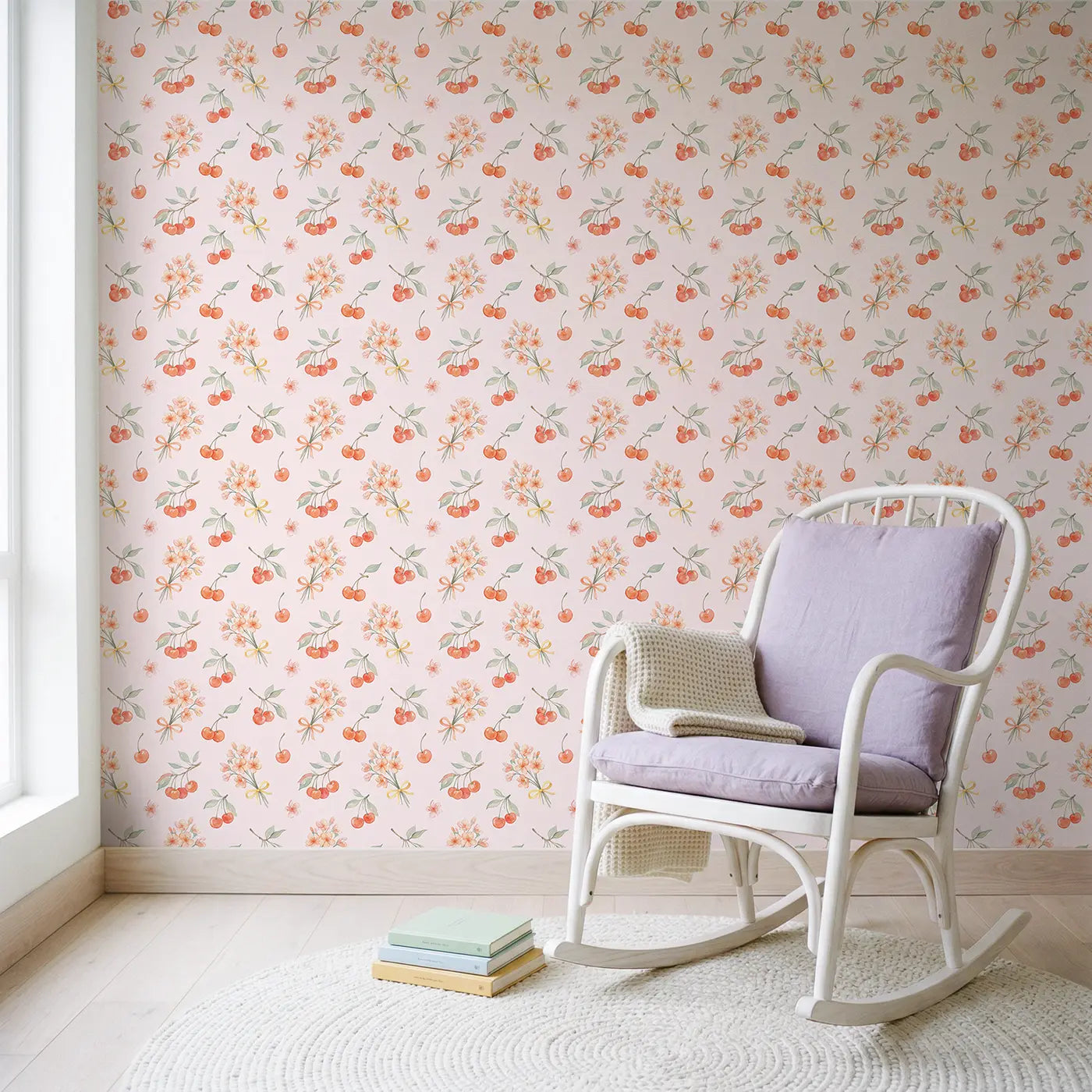 Cherry Branches Watercolor wallpaper in Scandinavian nursery - Whimsy Tots