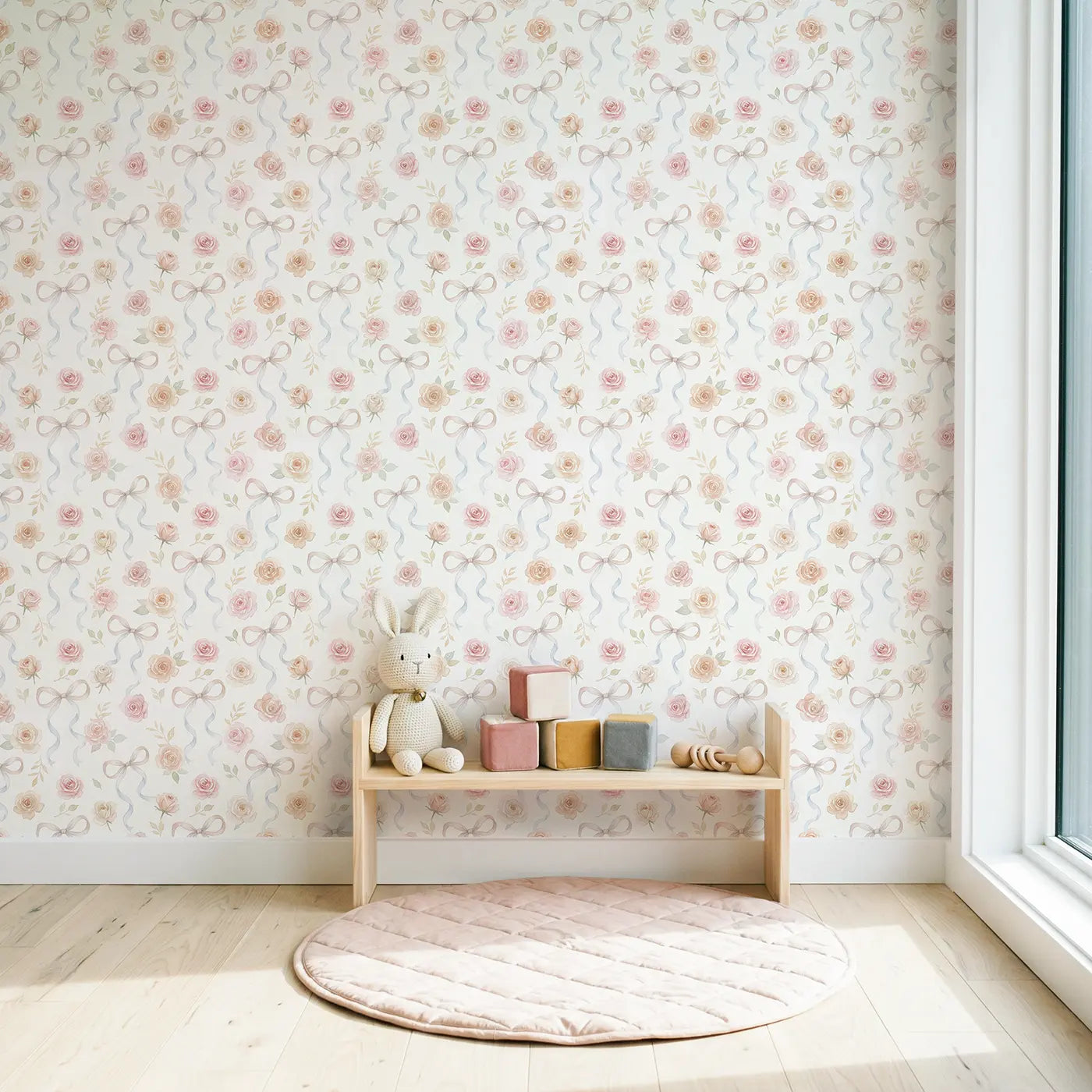 Scattered Roses Watercolor wallpaper in Scandinavian nursery - Whimsy Tots