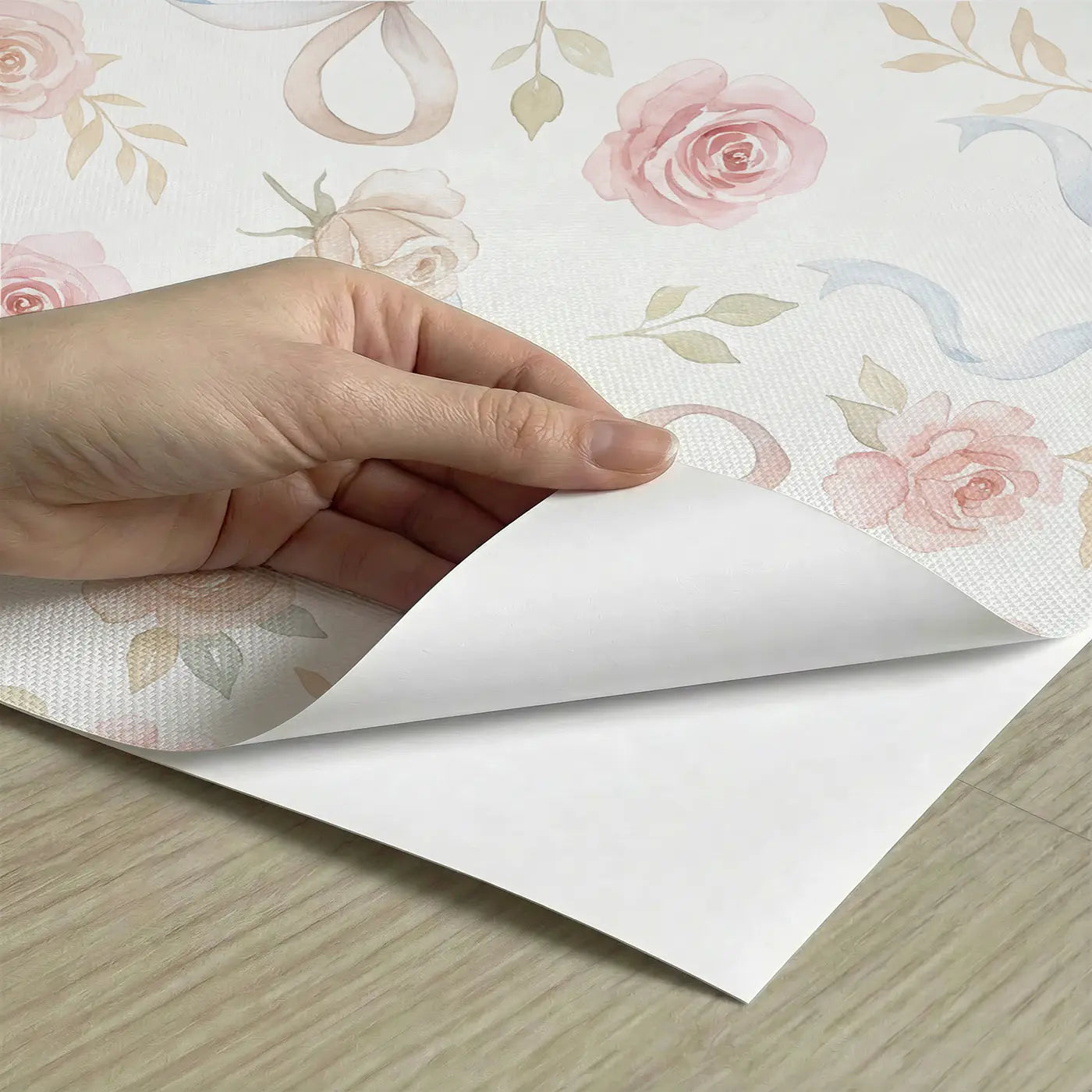 Scattered Roses Watercolor peel and stick material close-up - Whimsy Tots