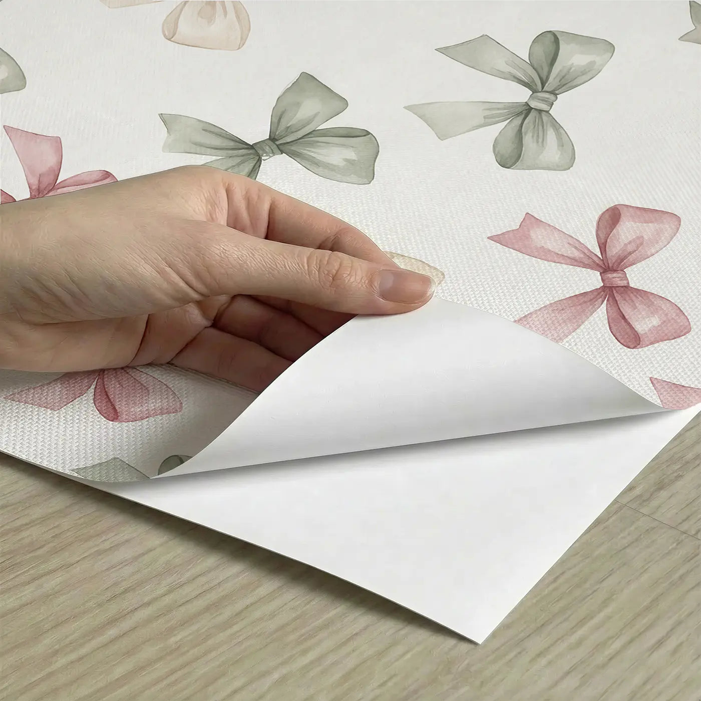 Delicate Bows Watercolor peel and stick material close-up - Whimsy Tots