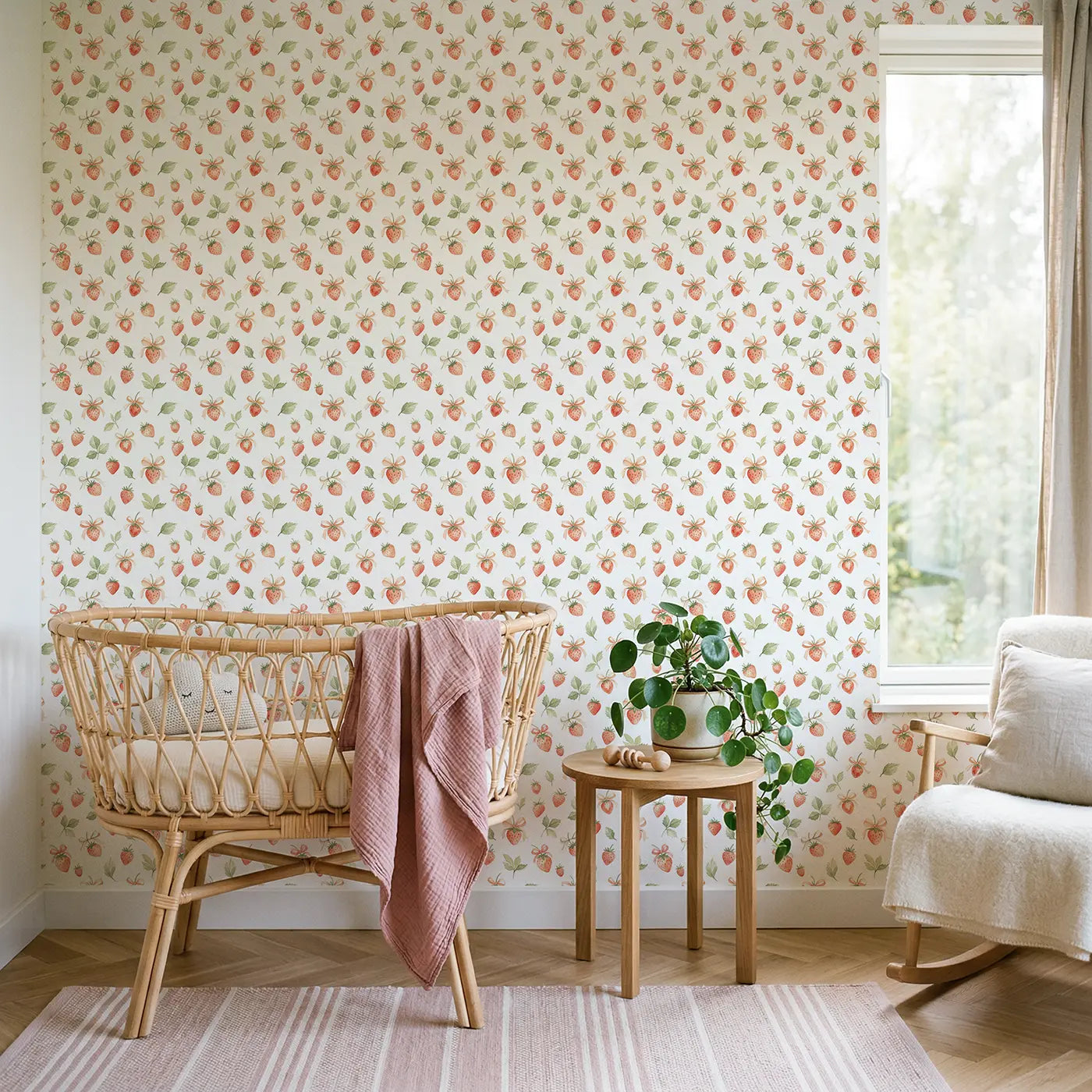Strawberries Tiny Watercolor wallpaper in Scandinavian nursery - Whimsy Tots