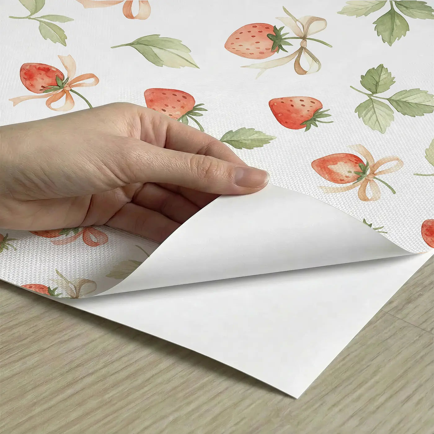 Strawberries Tiny Watercolor peel and stick material close-up - Whimsy Tots