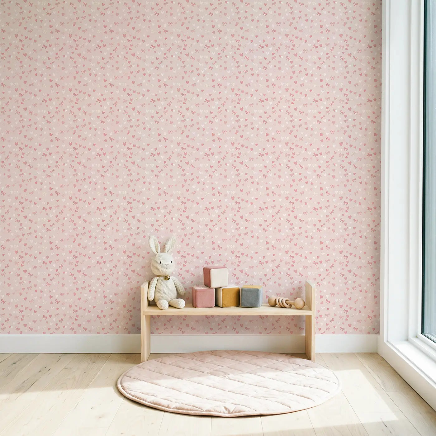Hearts Graduated Ditsy Floral wallpaper in Scandinavian nursery - Whimsy Tots
