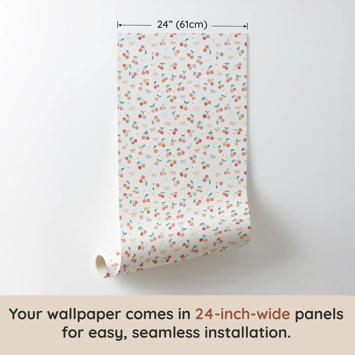 Cherry Pairs Ditsy Floral wallpaper panel dimensions - Whimsy Tots