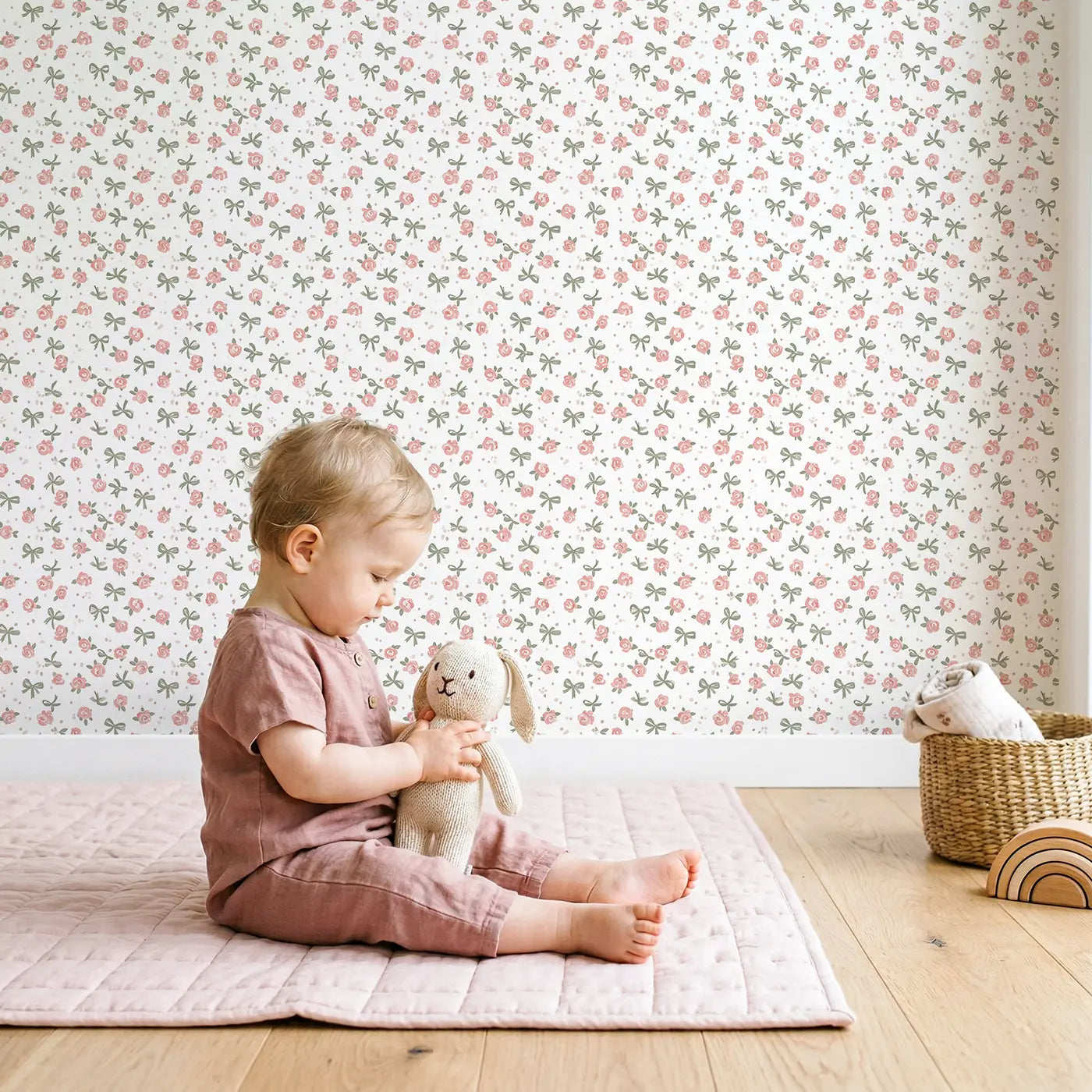 Roses Miniature Ditsy Floral wallpaper in styled kids room - Whimsy Tots