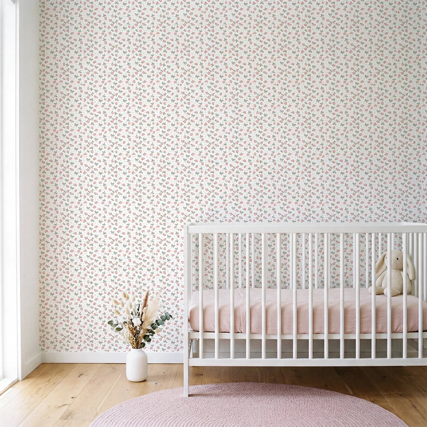 Roses Miniature Ditsy Floral wallpaper in Scandinavian nursery - Whimsy Tots