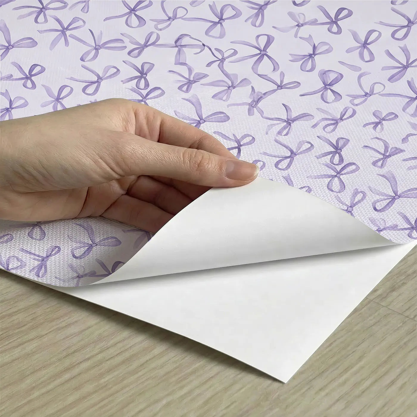 Bows Lavender Ditsy Floral peel and stick material close-up - Whimsy Tots