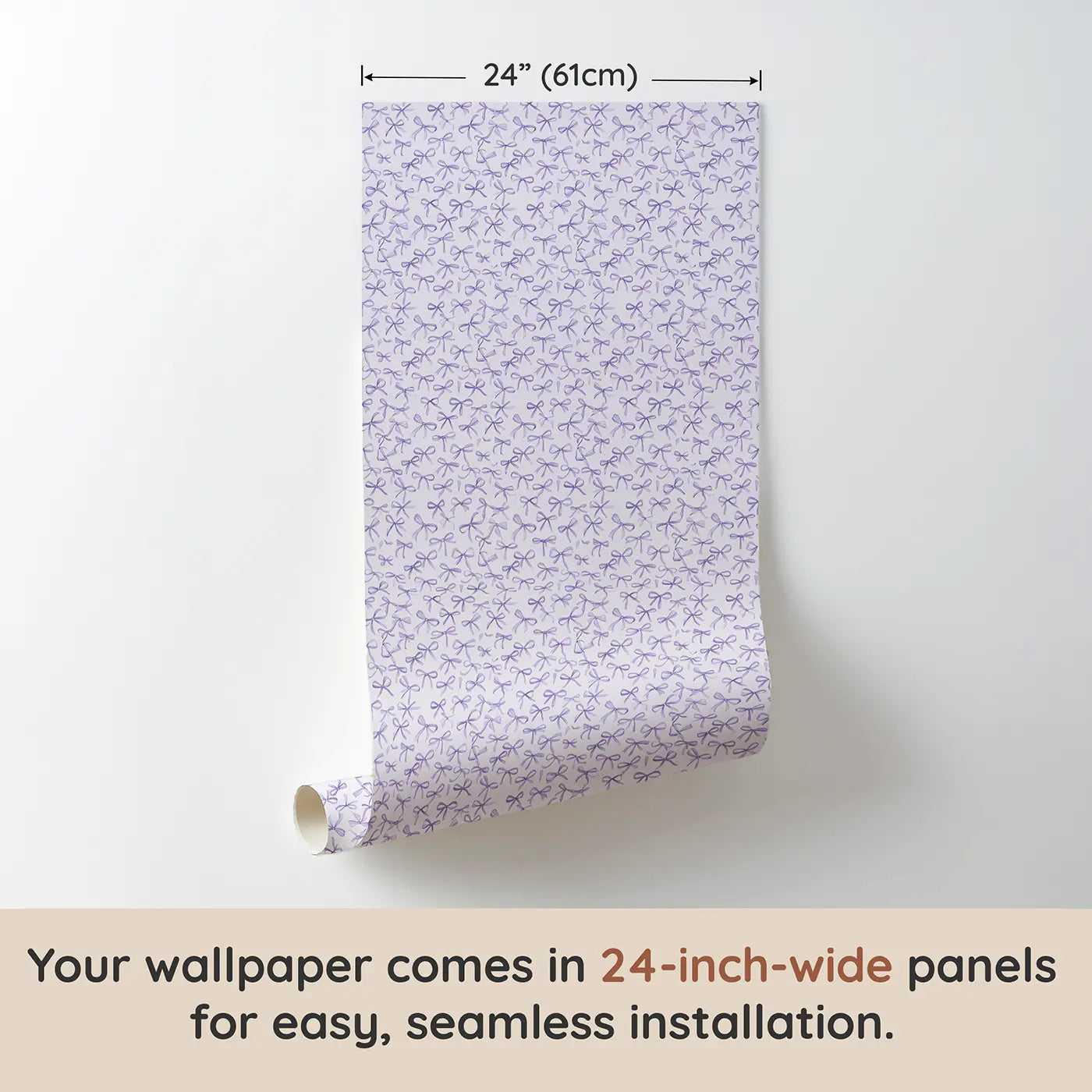 Bows Lavender Ditsy Floral wallpaper panel dimensions - Whimsy Tots
