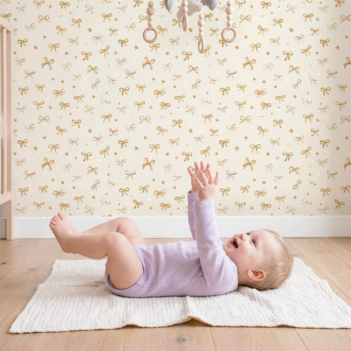 Ribbon Bows Ditsy Floral wallpaper in styled kids room - Whimsy Tots