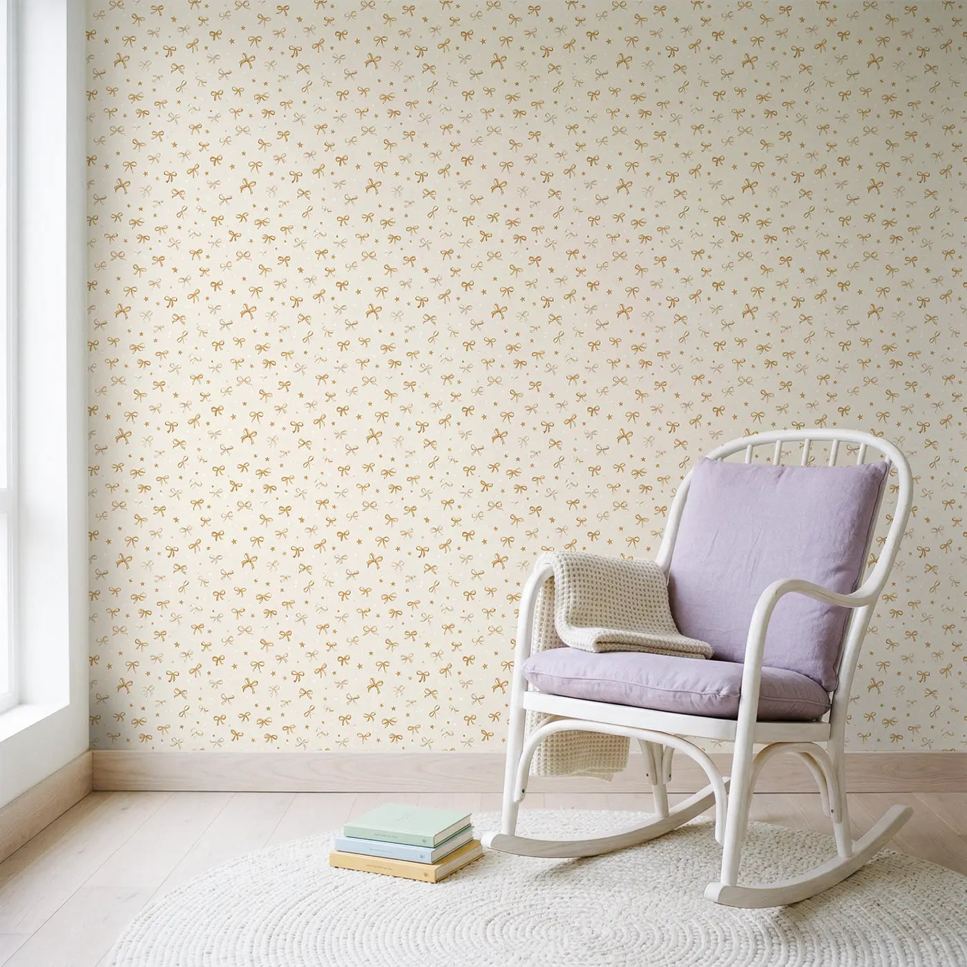 Ribbon Bows Ditsy Floral wallpaper in Scandinavian nursery - Whimsy Tots