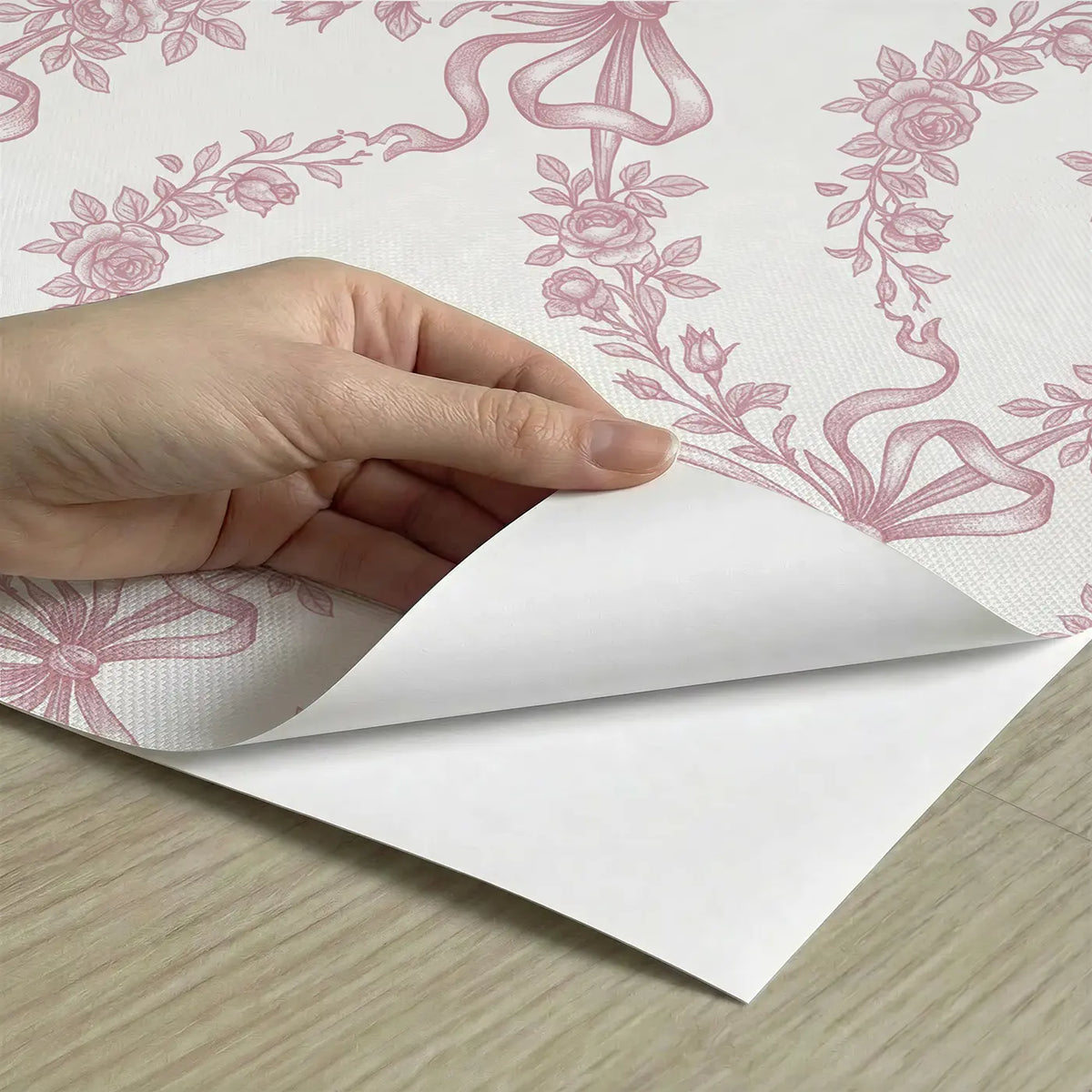 Ribbon Rose Toile Botanical Wallpaper | Whimsy Tots