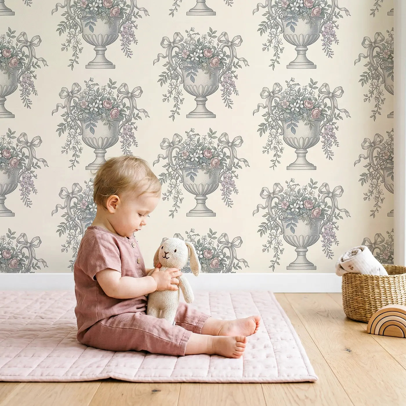 Bow-Topped Garden Botanical Elegance wallpaper in styled kids room - Whimsy Tots