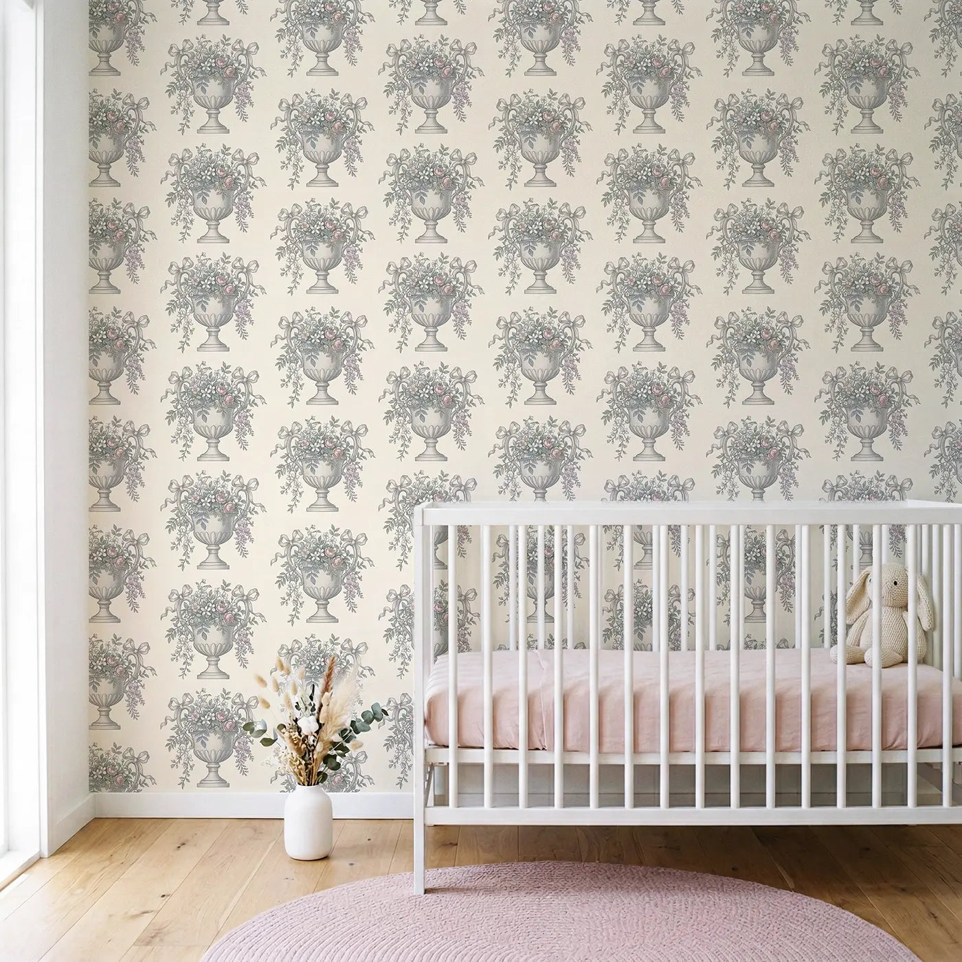 Bow-Topped Garden Botanical Elegance wallpaper in Scandinavian nursery - Whimsy Tots