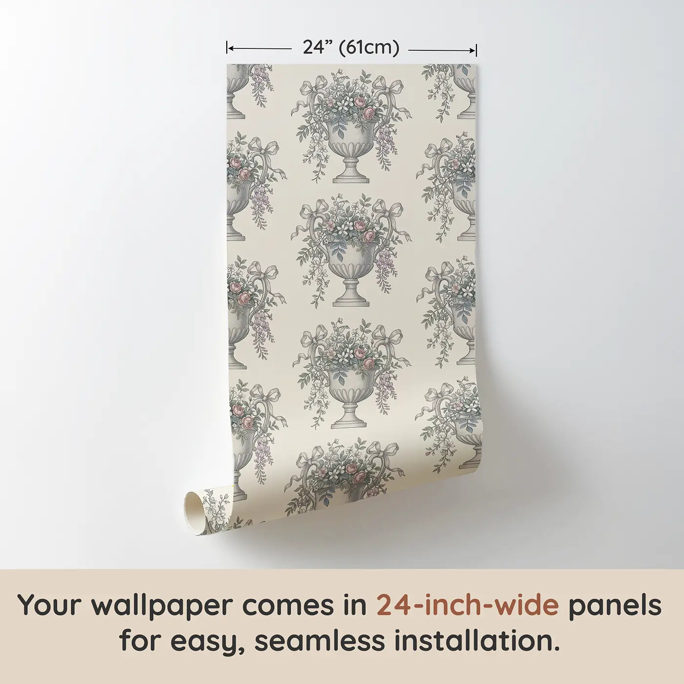 Bow-Topped Garden Botanical Elegance wallpaper panel dimensions - Whimsy Tots