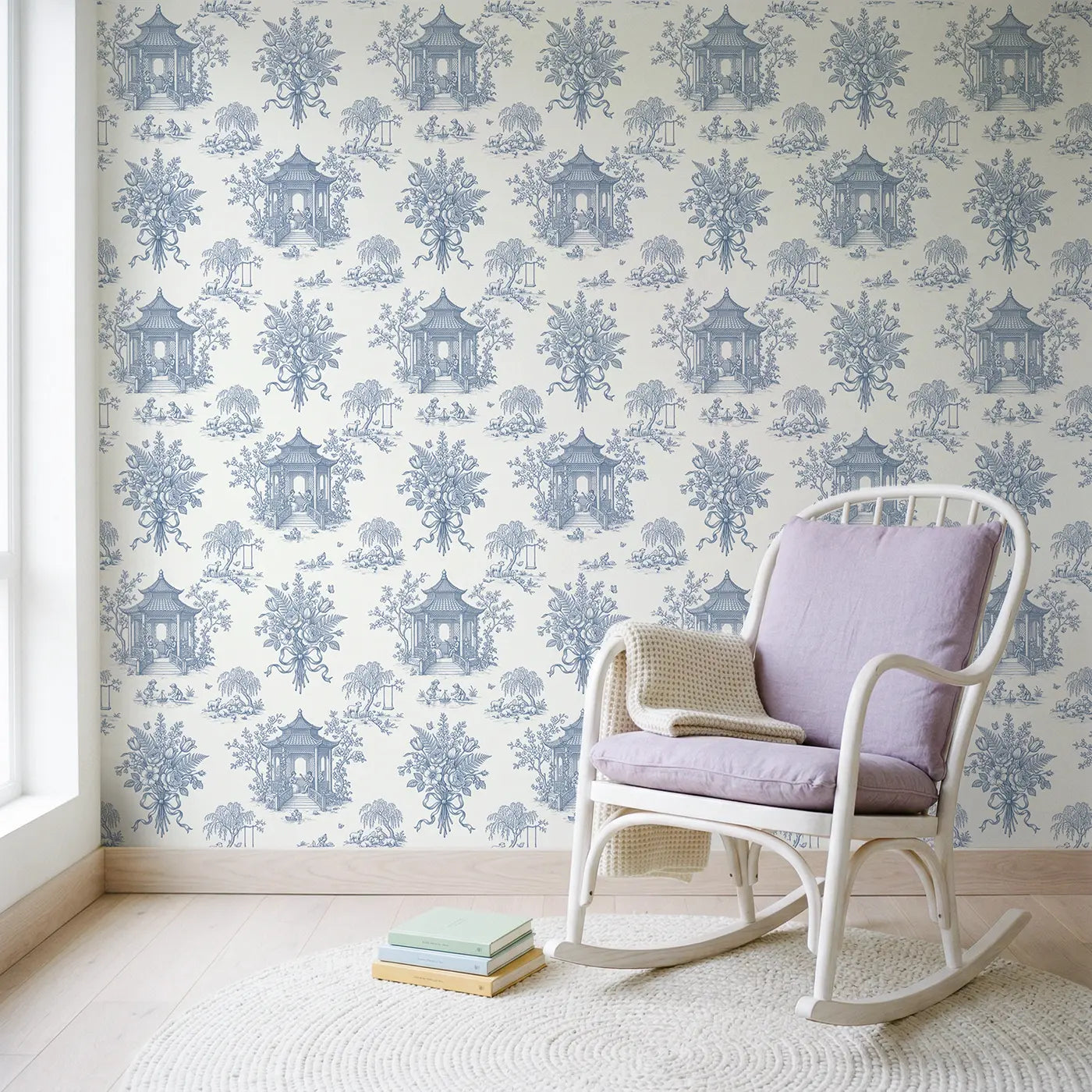 Pastoral Ribbon-Wrapped Botanical Elegance wallpaper in Scandinavian nursery - Whimsy Tots