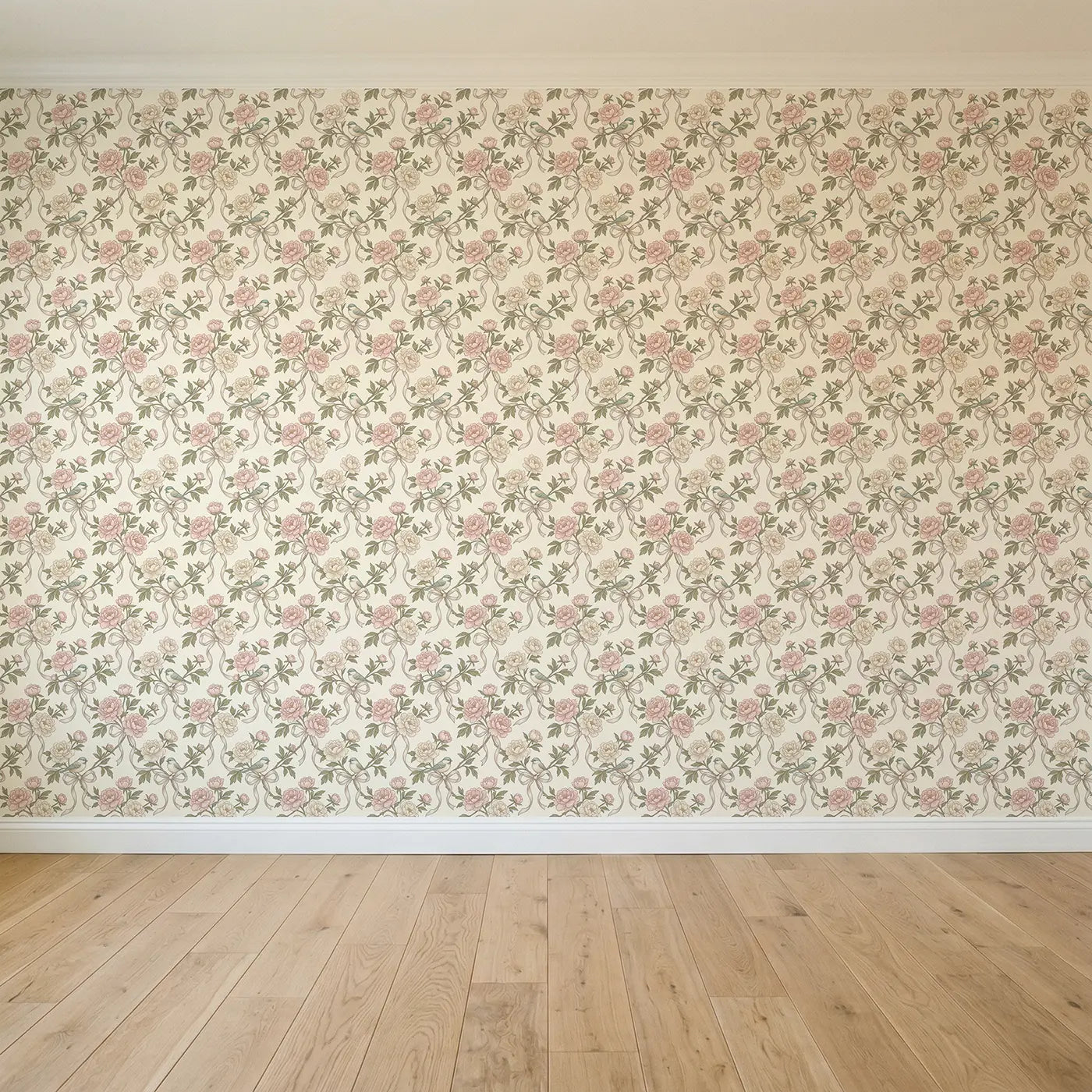 Peony Ribbon Botanical Elegance seamless wallpaper full pattern - Whimsy Tots