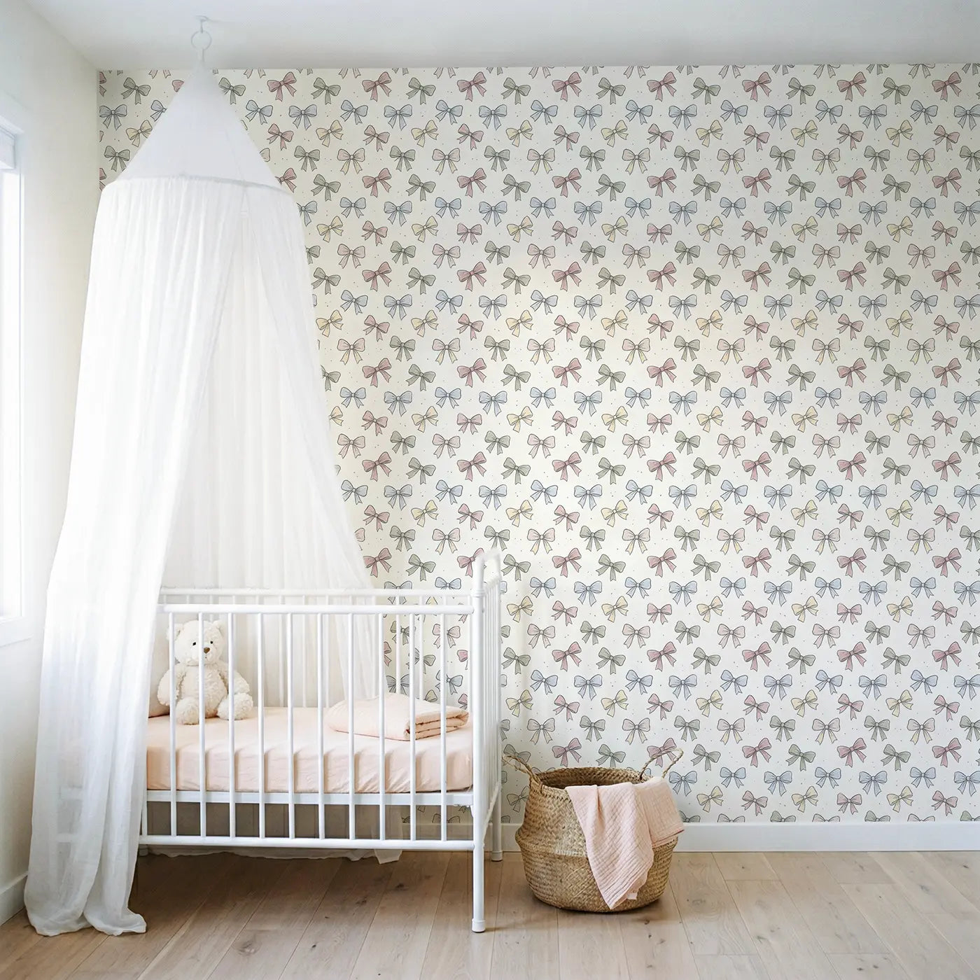 Simple Bows Ink Hand-Drawn wallpaper in Scandinavian nursery - Whimsy Tots