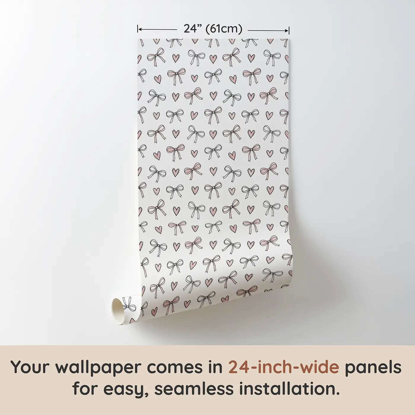 Bows Hearts Hand-Drawn wallpaper panel dimensions - Whimsy Tots
