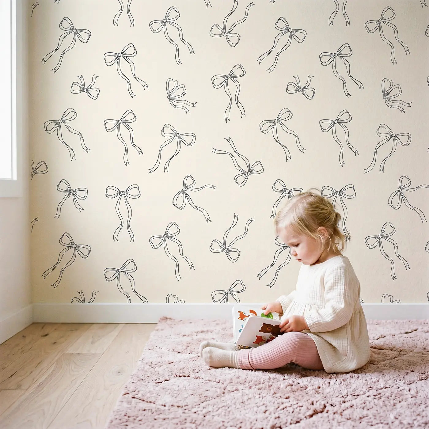 Scattered Ribbon Hand-Drawn wallpaper in styled kids room - Whimsy Tots