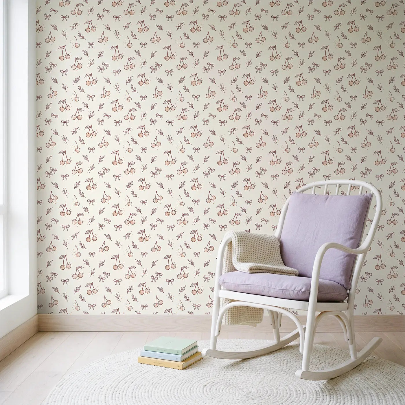 Cherry Pairs Hand-Drawn wallpaper in Scandinavian nursery - Whimsy Tots