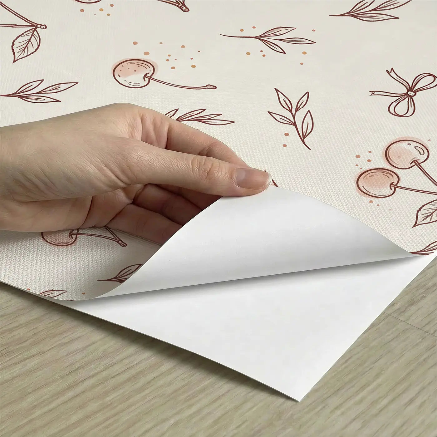 Cherry Pairs Hand-Drawn peel and stick material close-up - Whimsy Tots